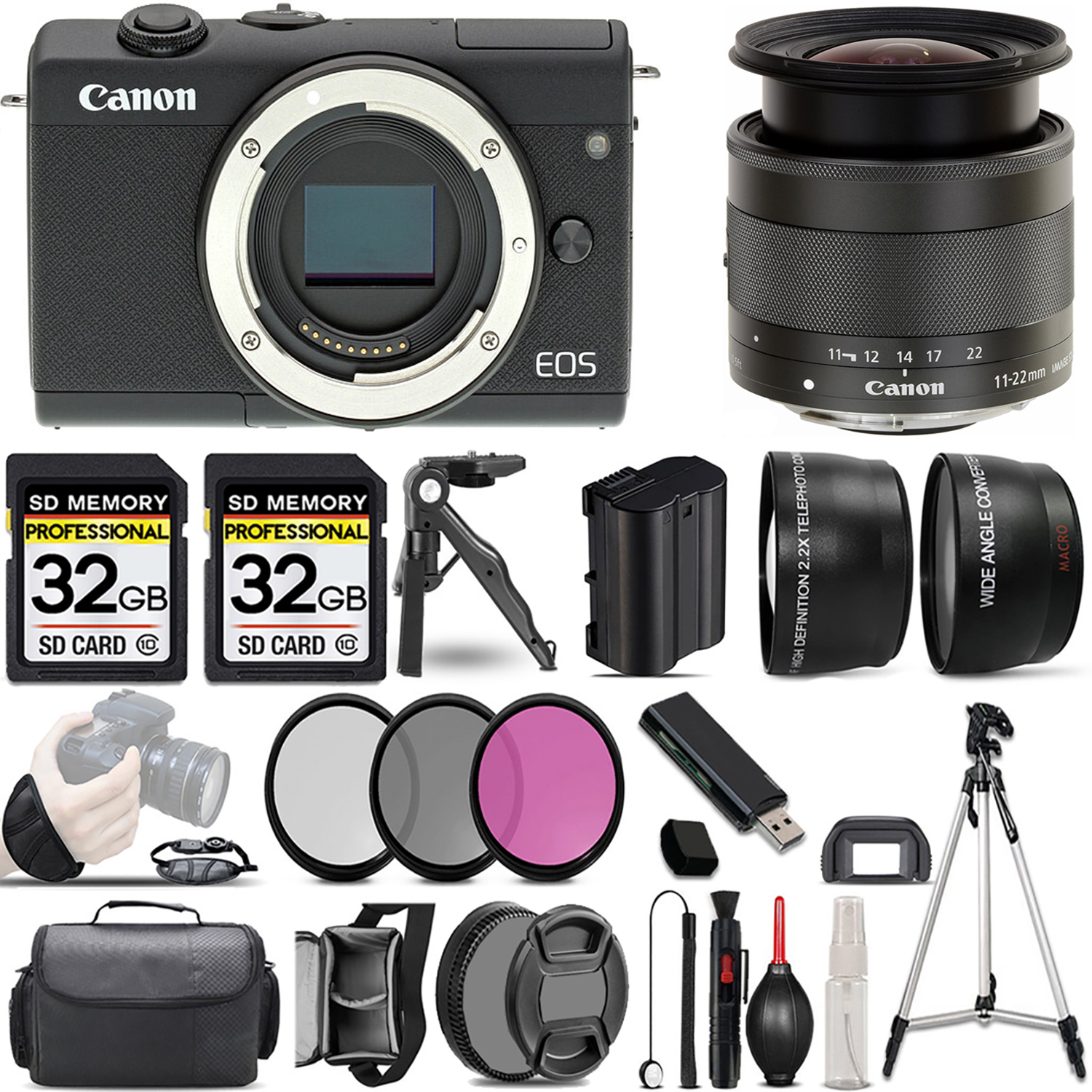 EOS M200 Camera (Black) +11-22mm f/4-5.6 IS STM Lens +3 PC Filter +64GB *FREE SHIPPING*