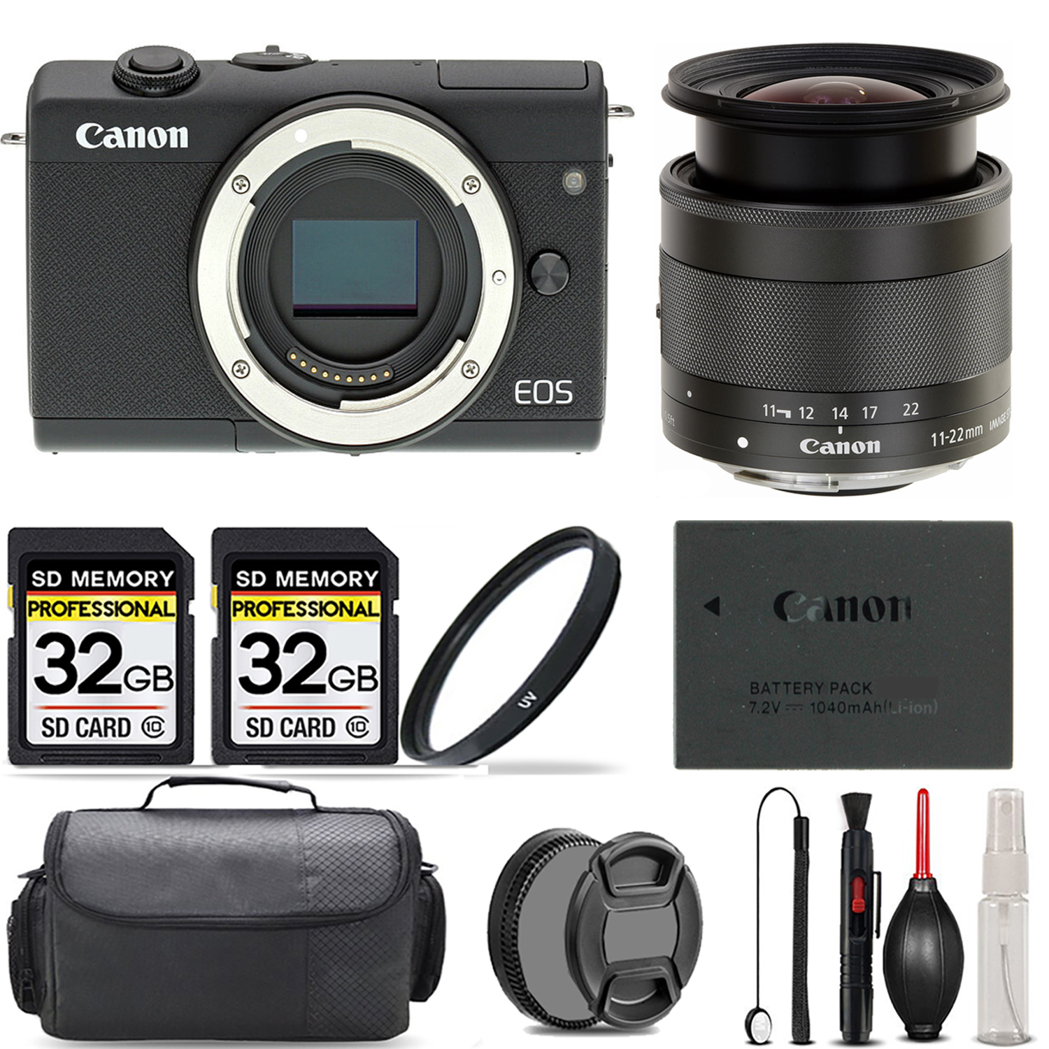 EOS M200 Camera (Black) + 11-22mm f/4-5.6 IS STM Lens + UV Filter + 64GB *FREE SHIPPING*