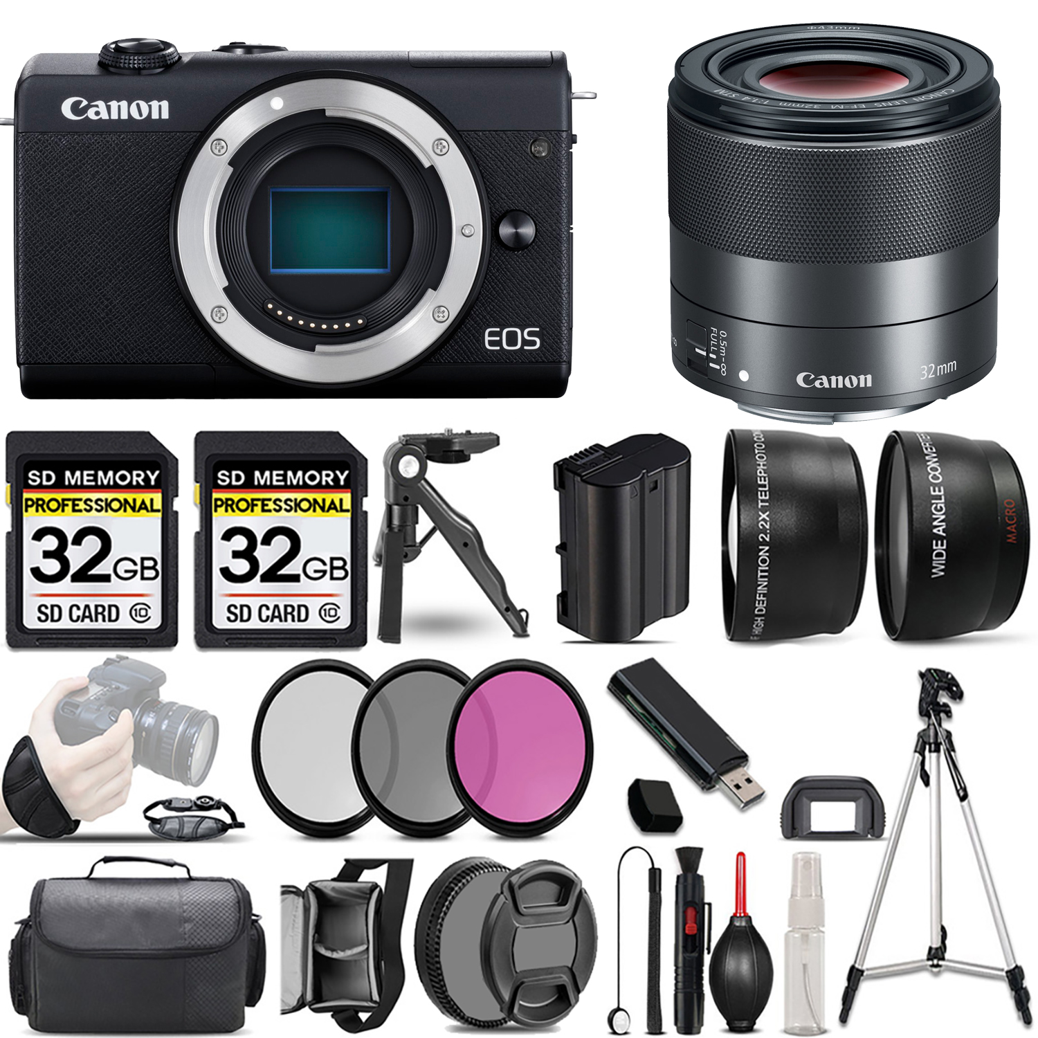 EOS M200 Camera (Black) +32mm f/1.4 STM Lens +3 PC Filter +64GB *FREE SHIPPING*