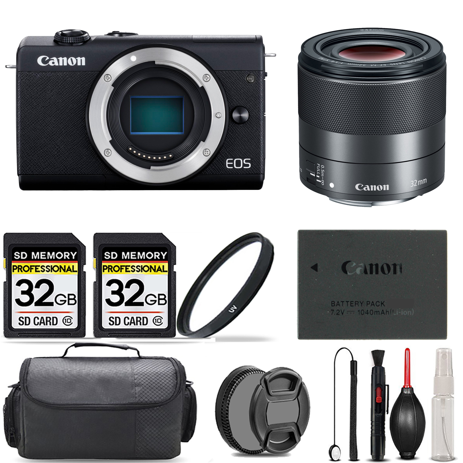 EOS M200  Camera (Black) + 32mm f/1.4 STM Lens + UV Filter + 64GB - Mega Kit *FREE SHIPPING*