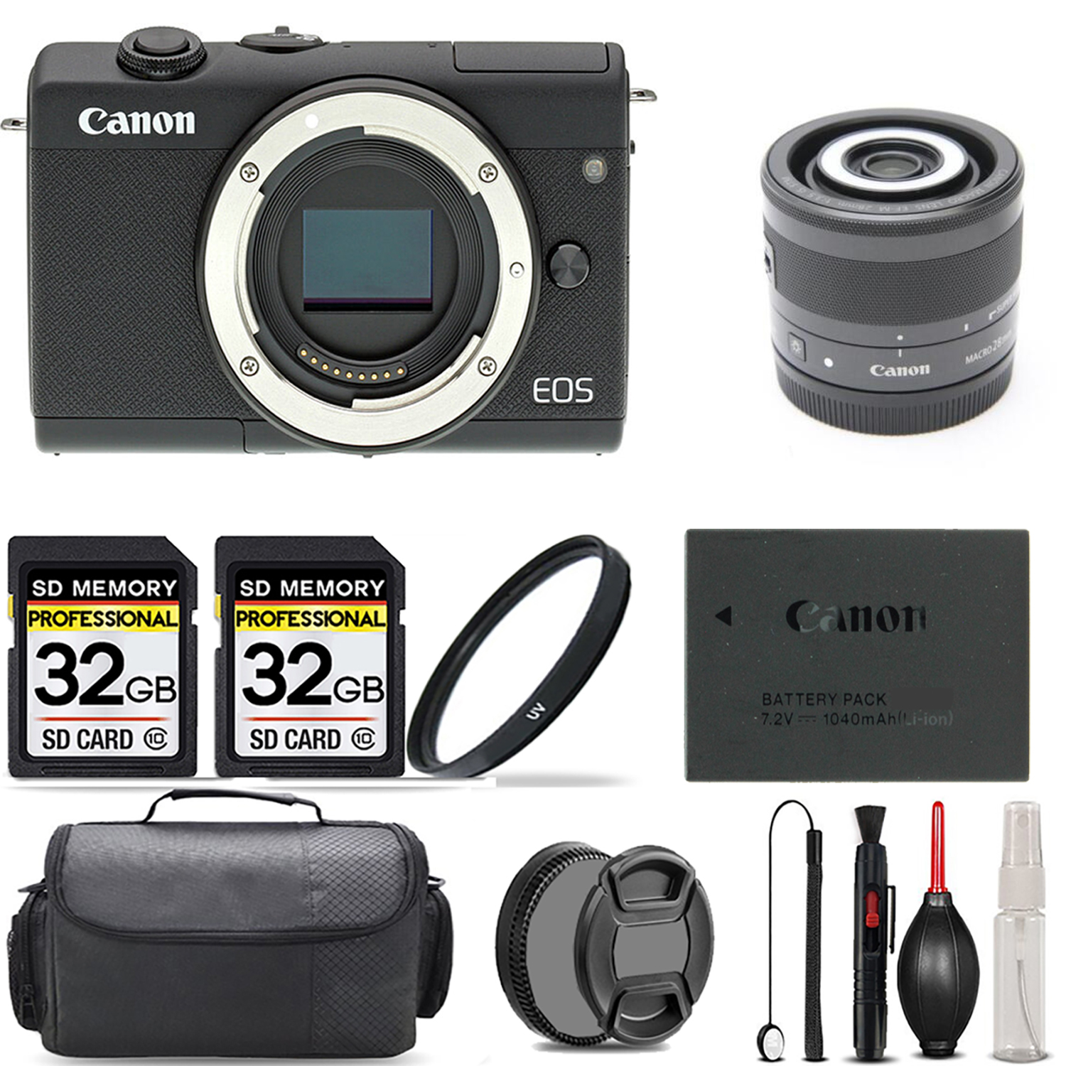 EOS M200  Camera (Black) + 28mm f/3.5 Macro IS STM Lens + UV Filter + 64GB *FREE SHIPPING*