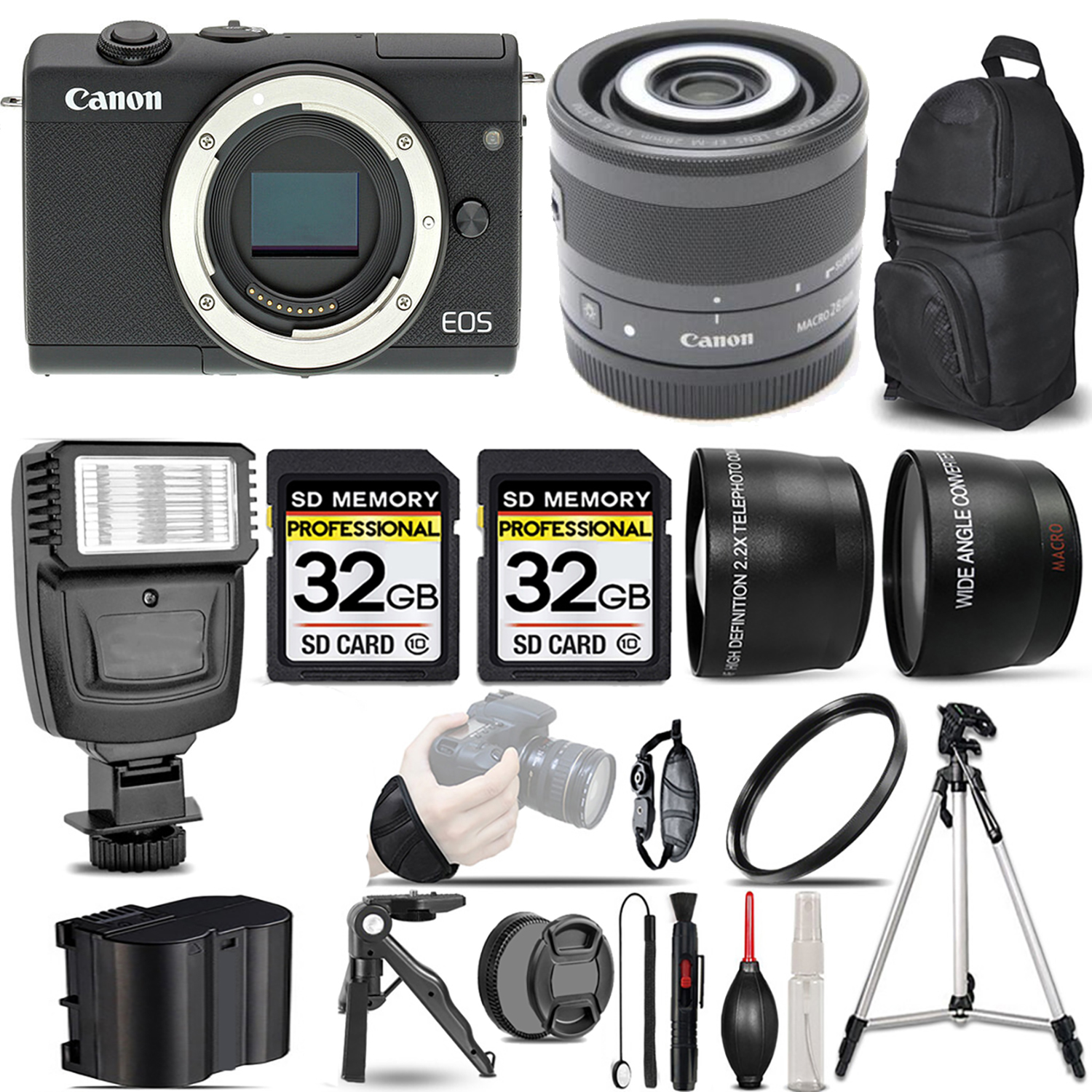 EOS M200  Camera (Black) + 28mm f/3.5 Macro IS STM Lens + Flash + 64GB - Kit *FREE SHIPPING*
