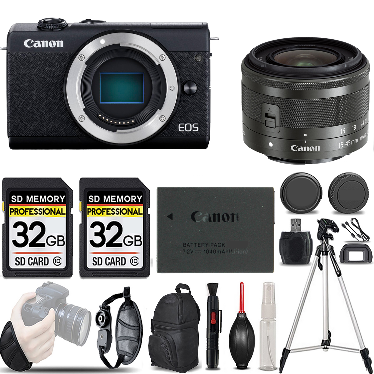EOS M200  Camera (Black) + 15-45mm IS STM Lens (Graphite) - LOADED KIT *FREE SHIPPING*