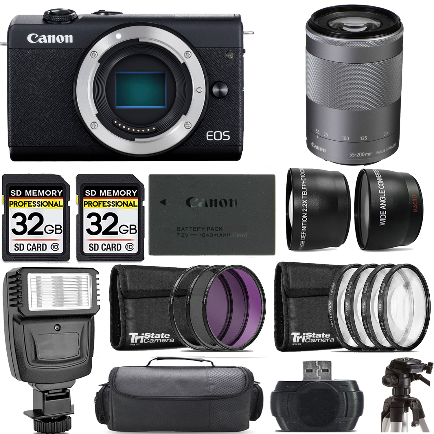 EOS M200  Camera (Black) + 55-200mm f/4.5-6.3 IS STM Lens (Silver) + Flash - Kit *FREE SHIPPING*