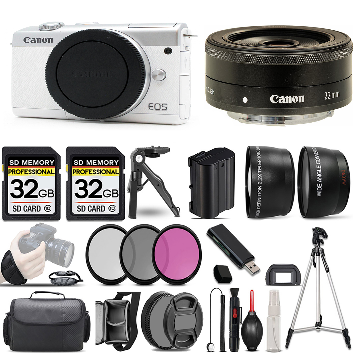 EOS M200  Camera (White) + 22mm f/2 STM Lens + 3 Piece Filter Set + 64GB *FREE SHIPPING*