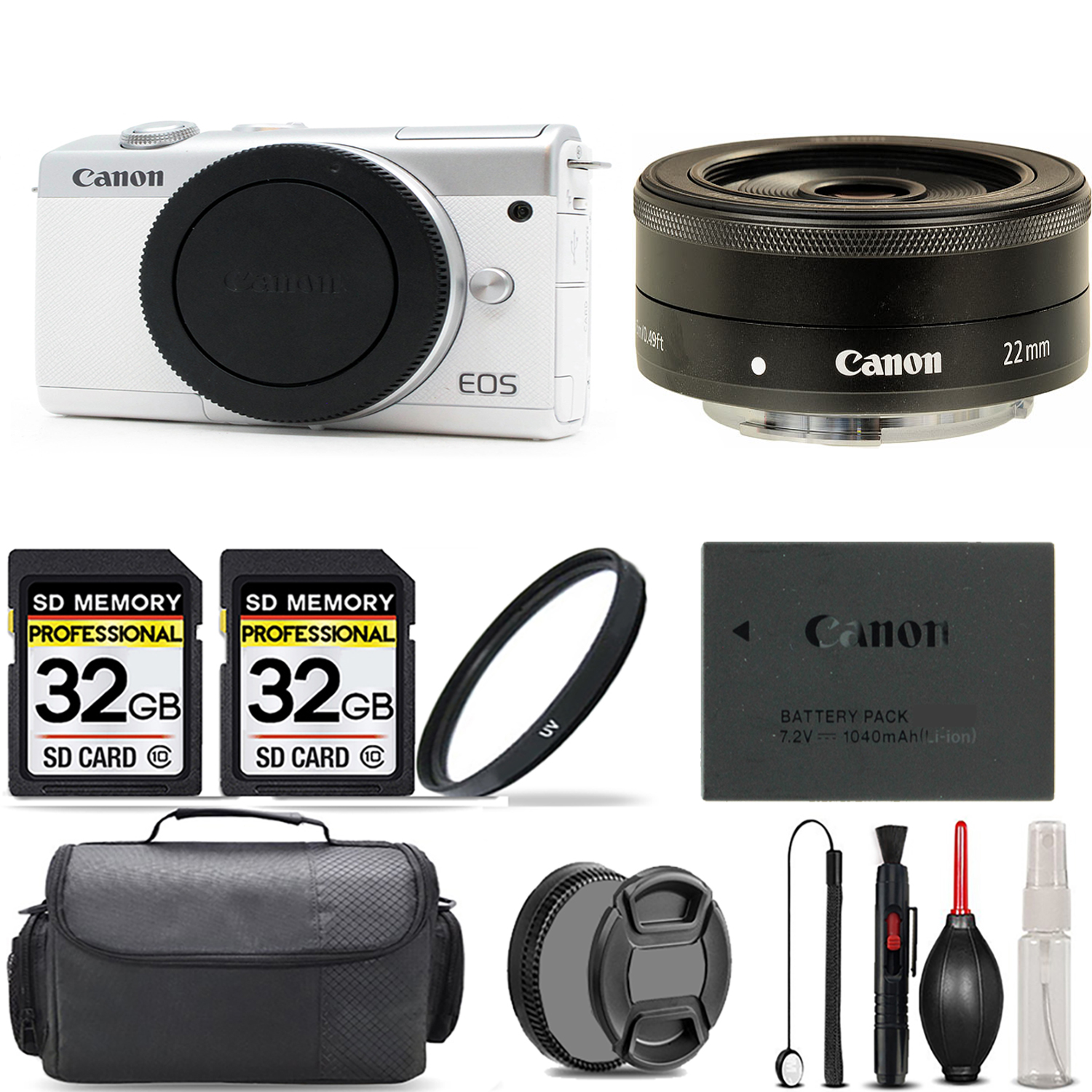 EOS M200  Camera (White) + 22mm f/2 STM Lens + UV Filter + 64GB + Bag *FREE SHIPPING*