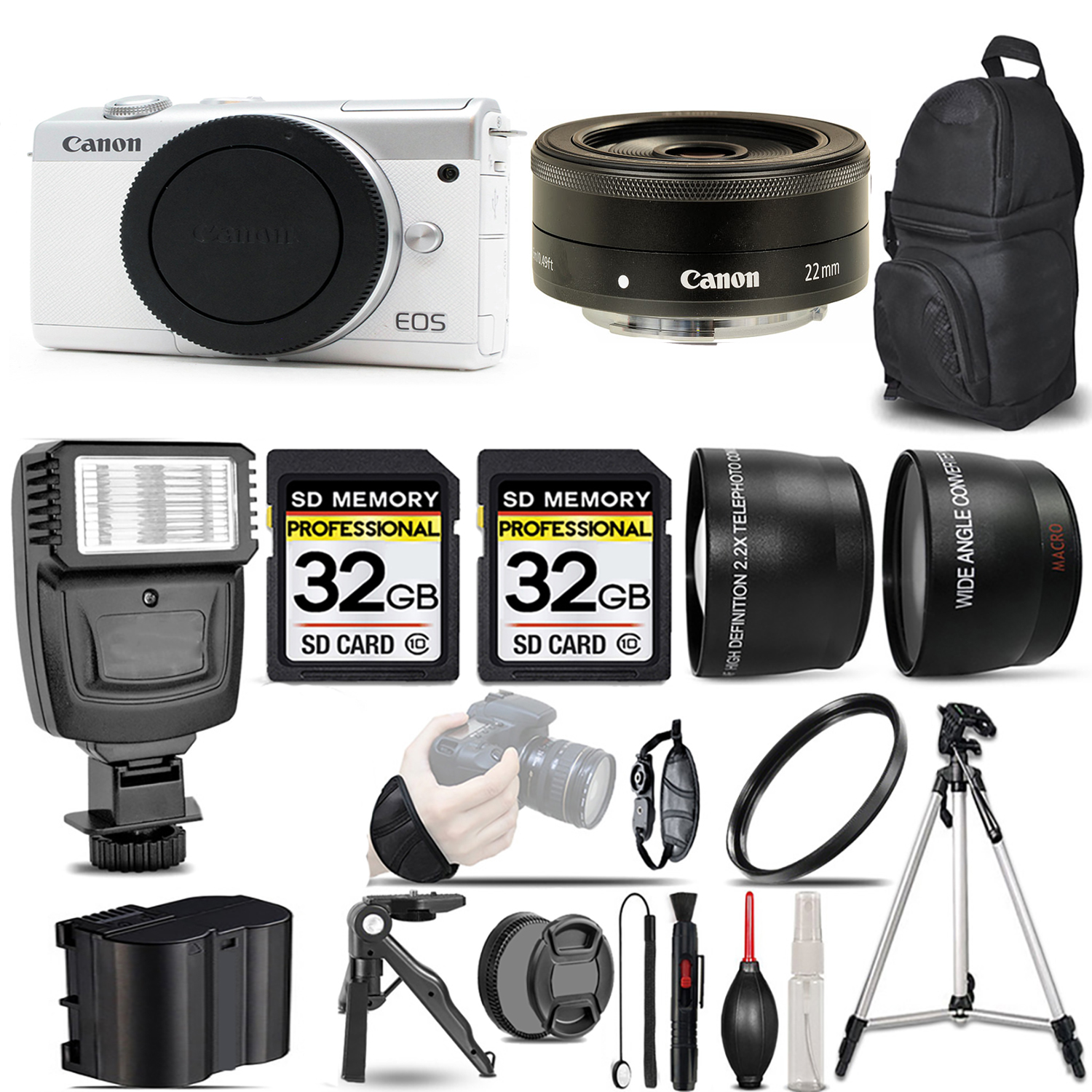 EOS M200  Camera (White) + 22mm f/2 STM Lens + Flash + 64GB - Kit *FREE SHIPPING*