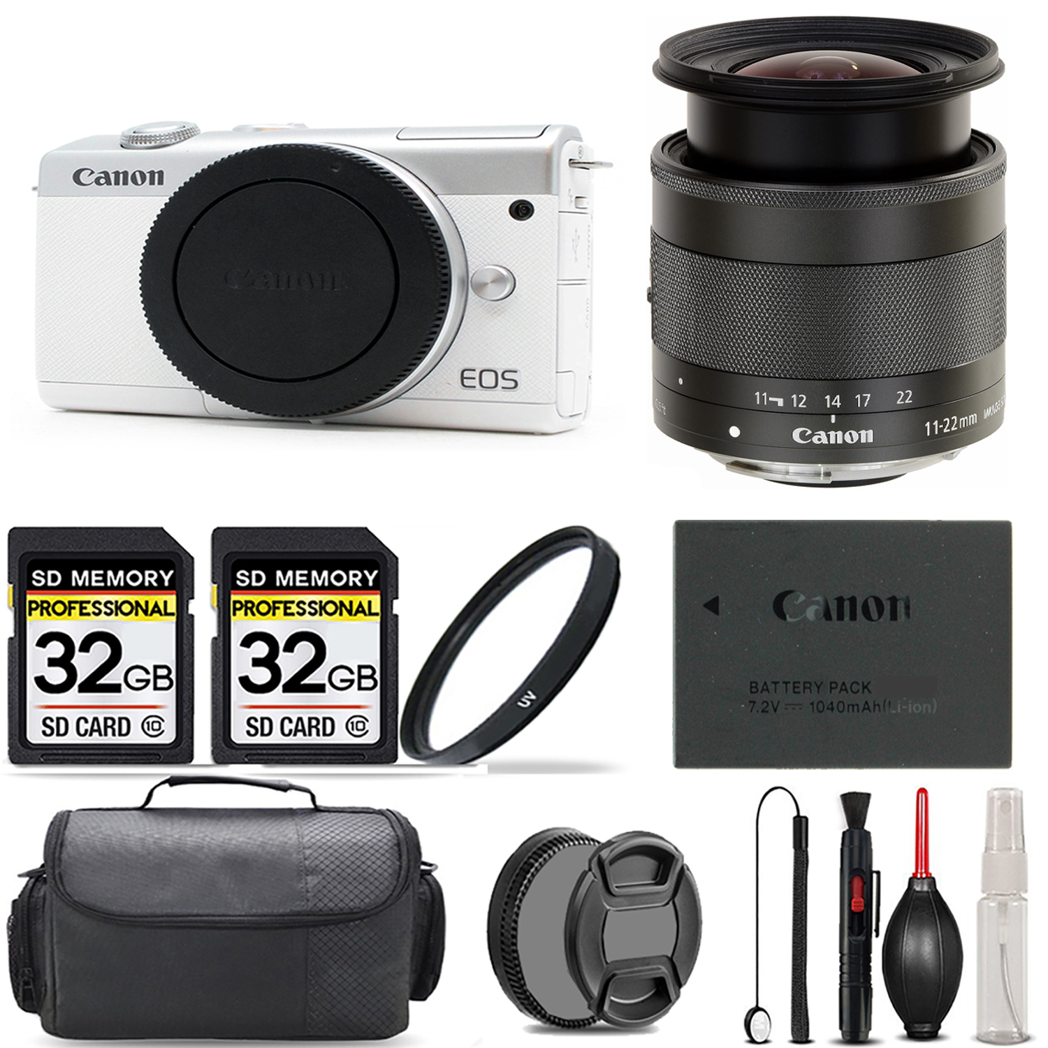 EOS M200  Camera (White) + 11-22mm f/4-5.6 IS STM Lens + UV Filter + 64GB *FREE SHIPPING*