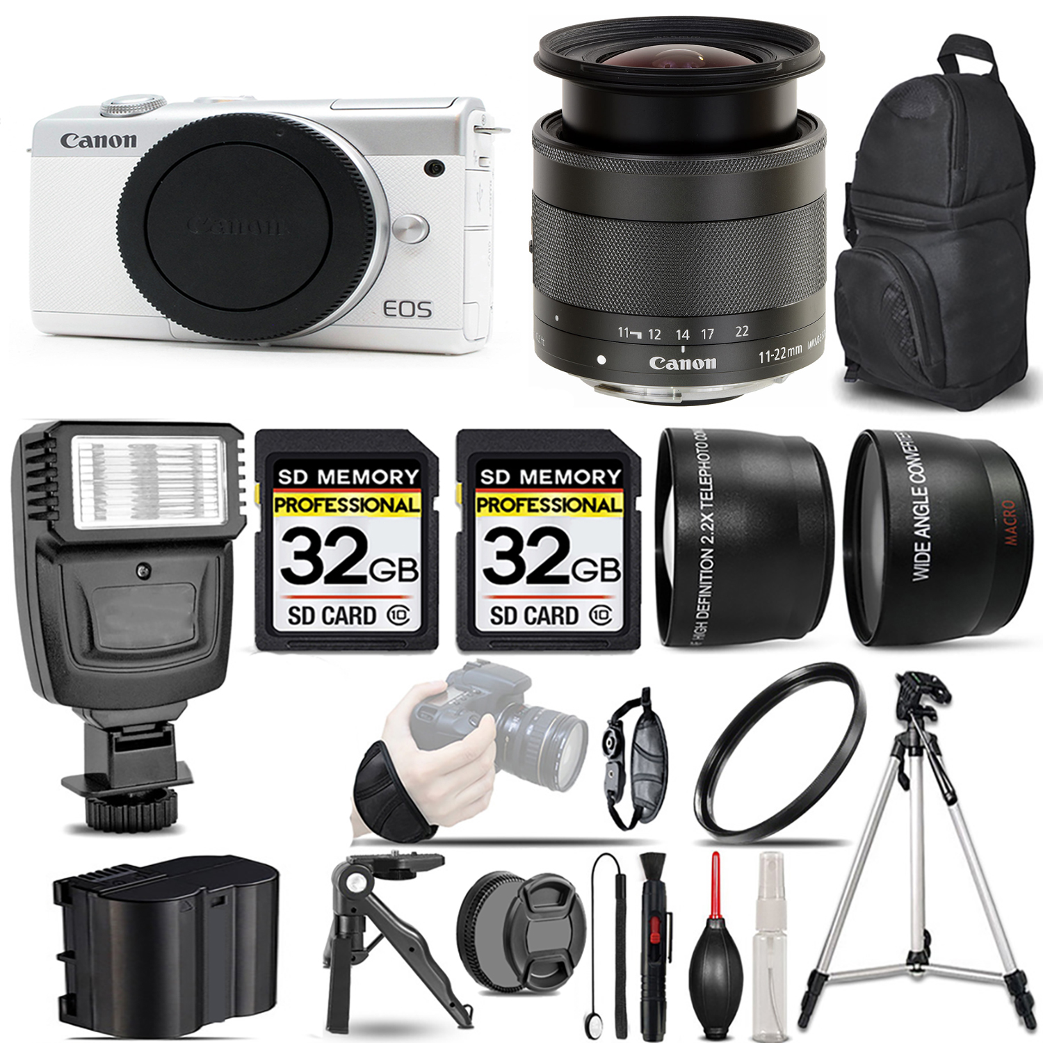 EOS M200  Camera (White) + 11-22mm f/4-5.6 IS STM Lens + Flash + 64GB - Kit *FREE SHIPPING*