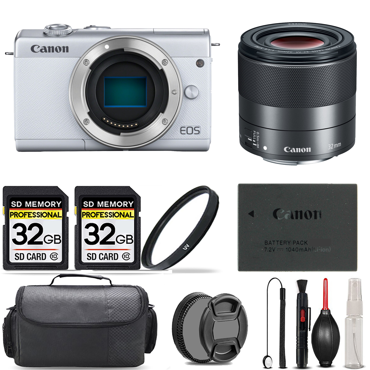 EOS M200  Camera (White) + 32mm f/1.4 STM Lens + UV Filter + 64GB - Mega Kit *FREE SHIPPING*
