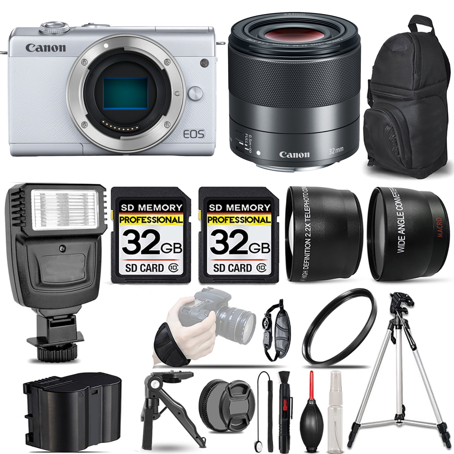 EOS M200  Camera (White) + 32mm f/1.4 STM Lens + Flash + 64GB - Kit *FREE SHIPPING*
