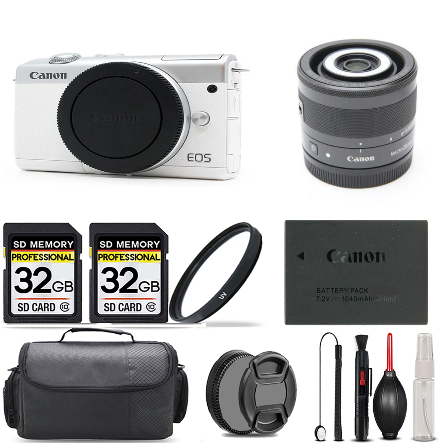EOS M200  Camera (White) + 28mm f/3.5 Macro IS STM Lens + UV Filter + 64GB *FREE SHIPPING*