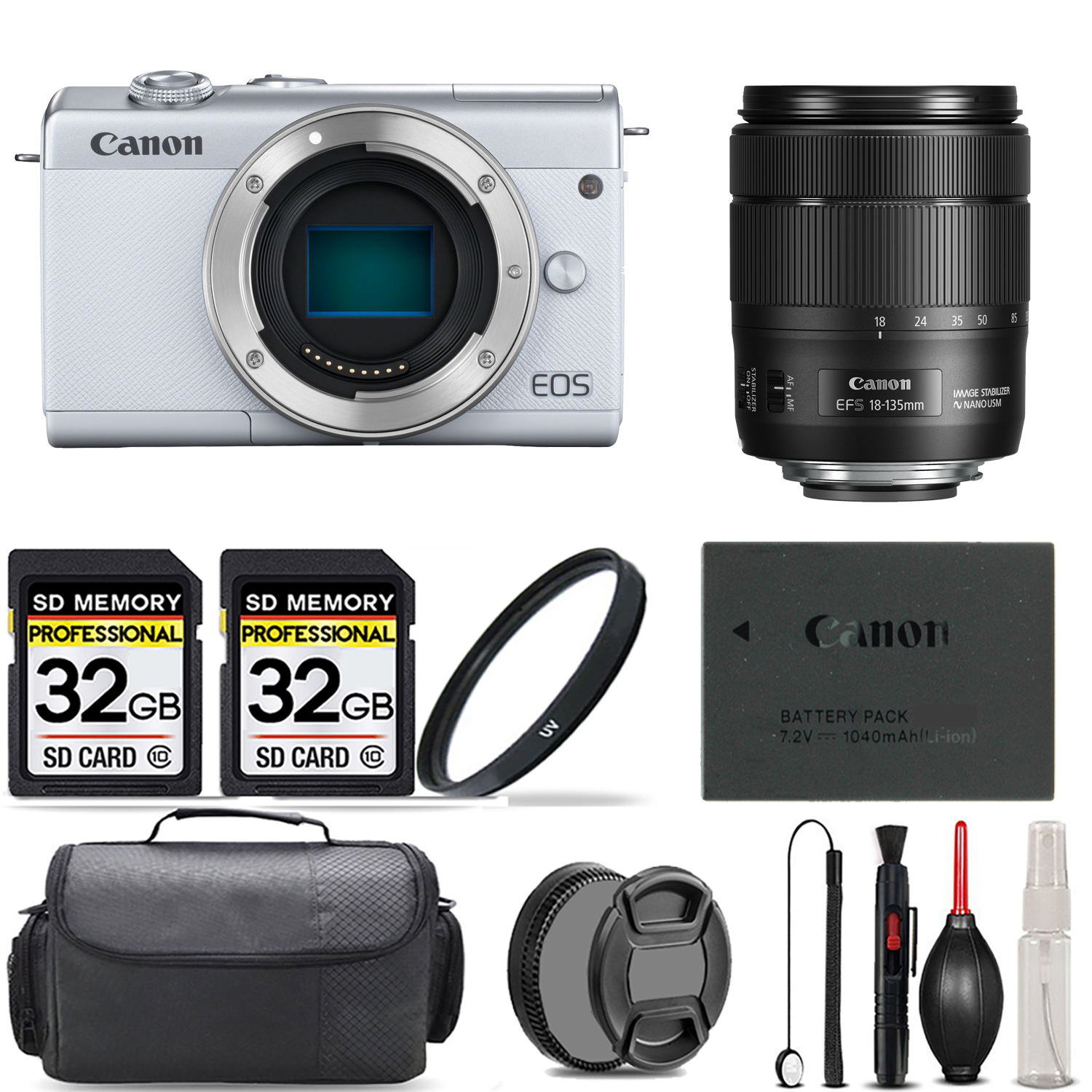 EOS M200  Camera (White) + 15-45mm IS STM Lens (Graphite) + UV Filter + 64GB *FREE SHIPPING*