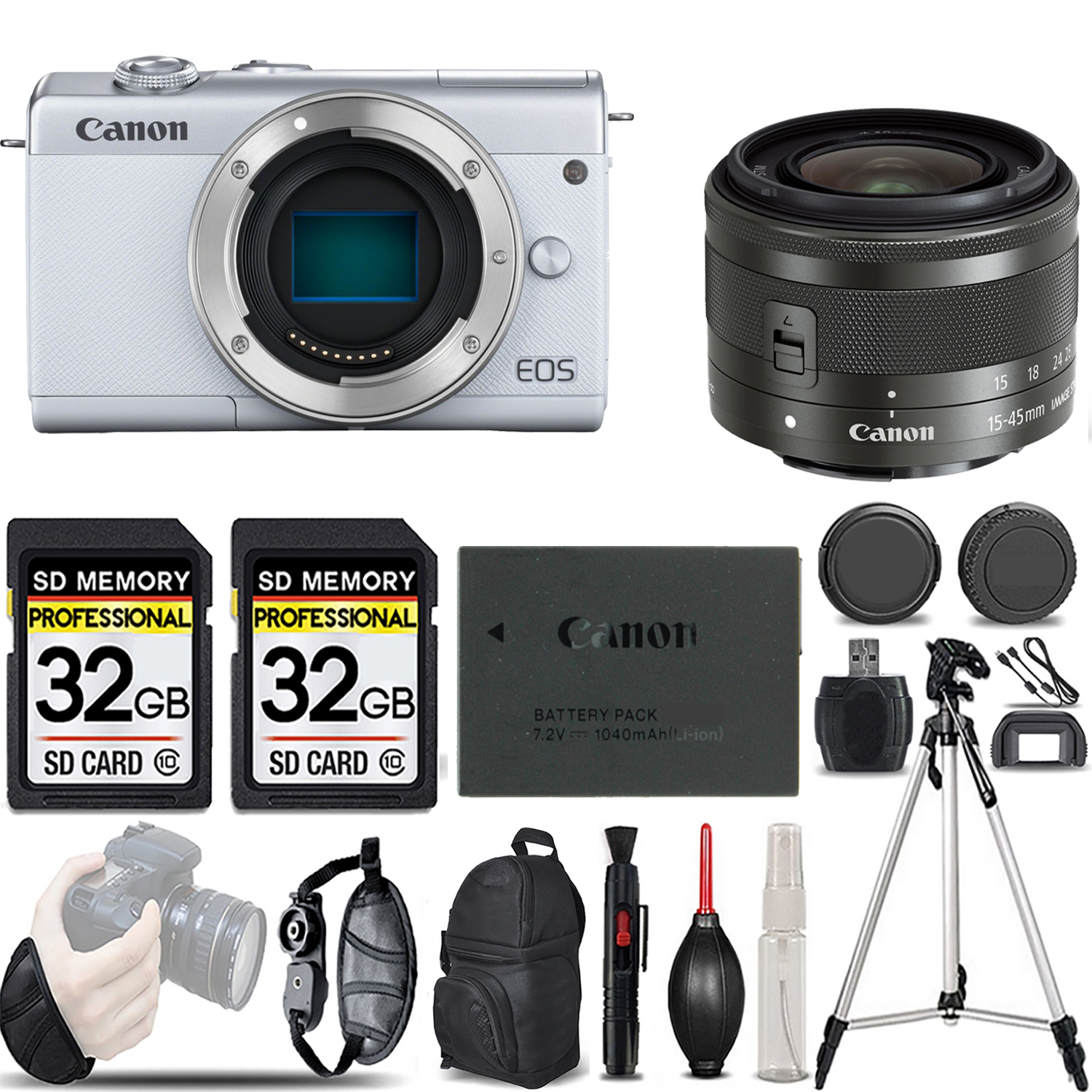 EOS M200  Camera (White) + 15-45mm IS STM Lens (Graphite) - LOADED KIT *FREE SHIPPING*