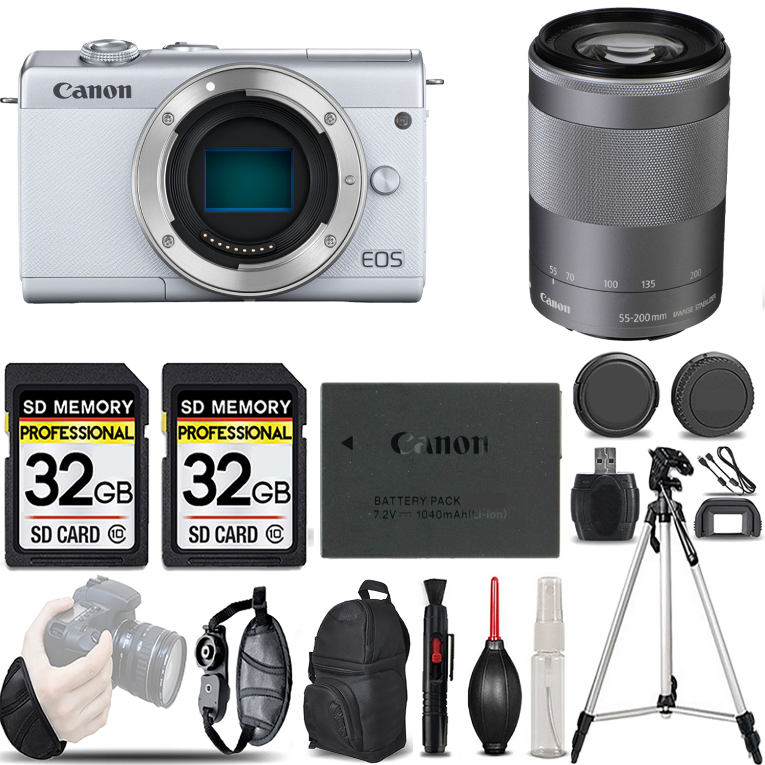 M200 Camera (White) + 55-200mm f/4.5-6.3 IS STM Lens (Silver) - LOADED KIT *FREE SHIPPING*