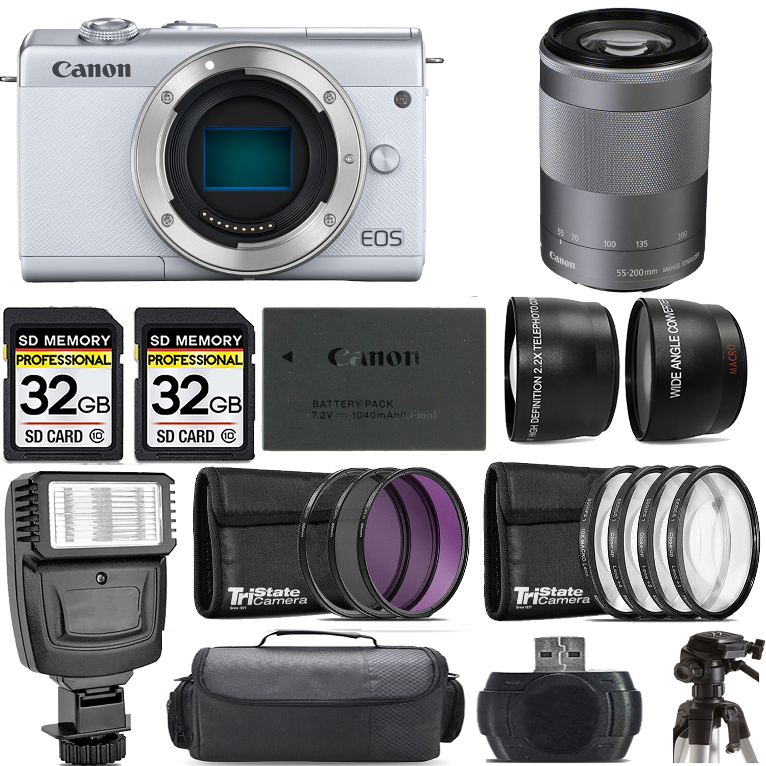M200 Camera (White) + 55-200mm f/4.5-6.3 IS STM Lens (Silver) + Flash - Kit *FREE SHIPPING*