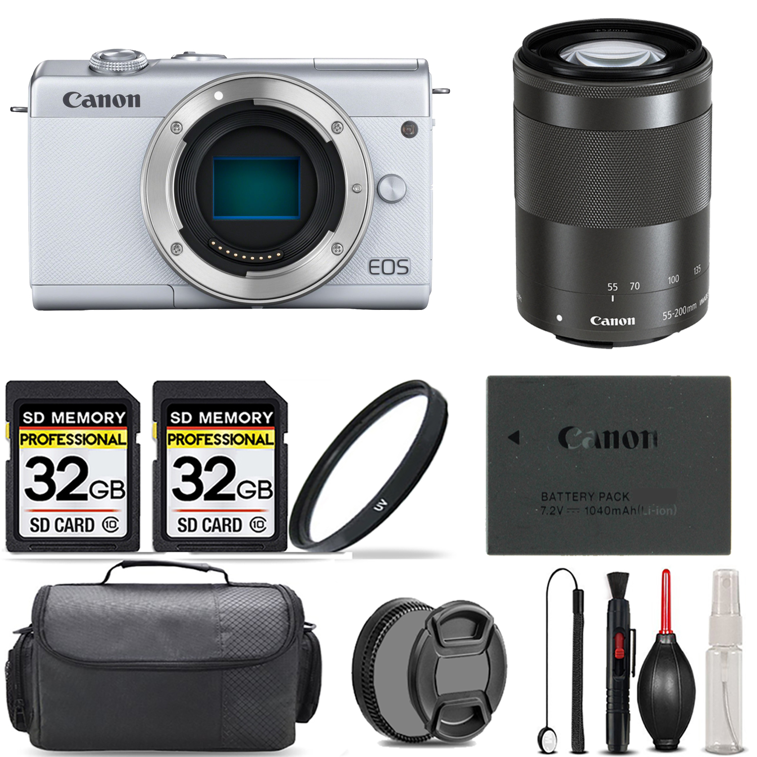 EOS M200  Camera (White) + 55-200mm IS STM Lens (Black) + UV Filter + 64GB *FREE SHIPPING*