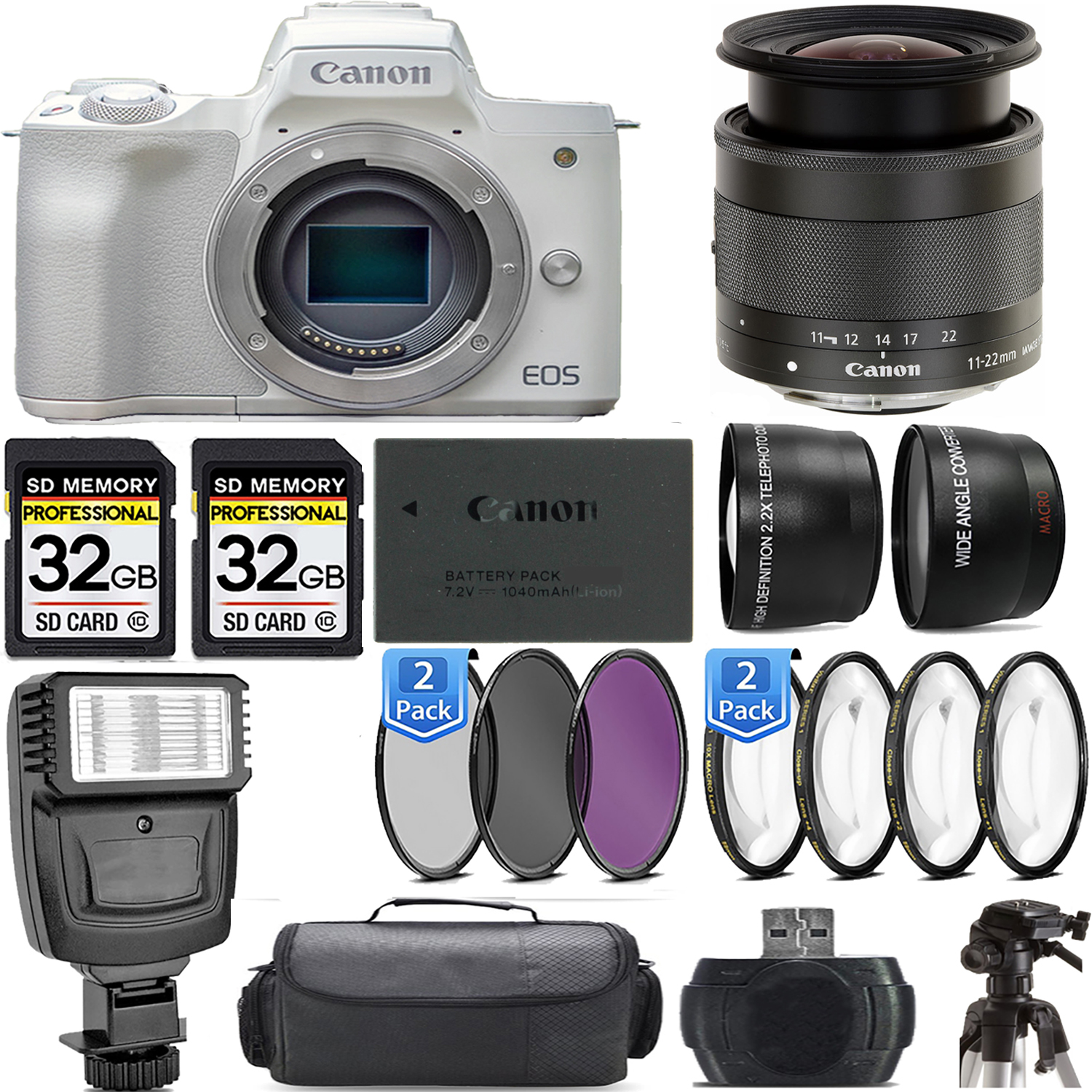 EOS M50 Mark II Camera (White) + 11-22mm f/4-5.6 IS STM Lens + Flash - Kit *FREE SHIPPING*