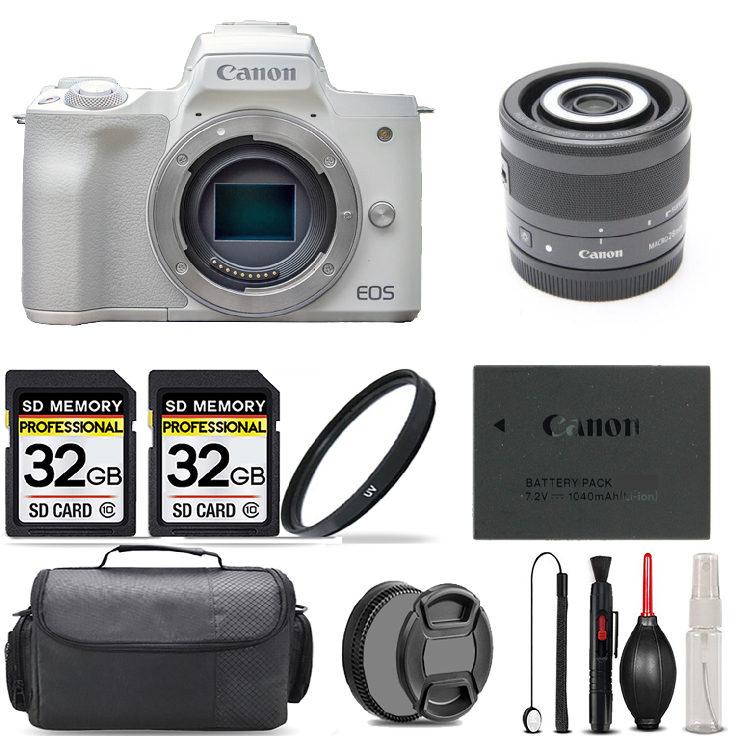 EOS M50 Mark II Camera (White) + 28mm f/3.5 Macro IS STM Lens + UV Filter + 64GB *FREE SHIPPING*