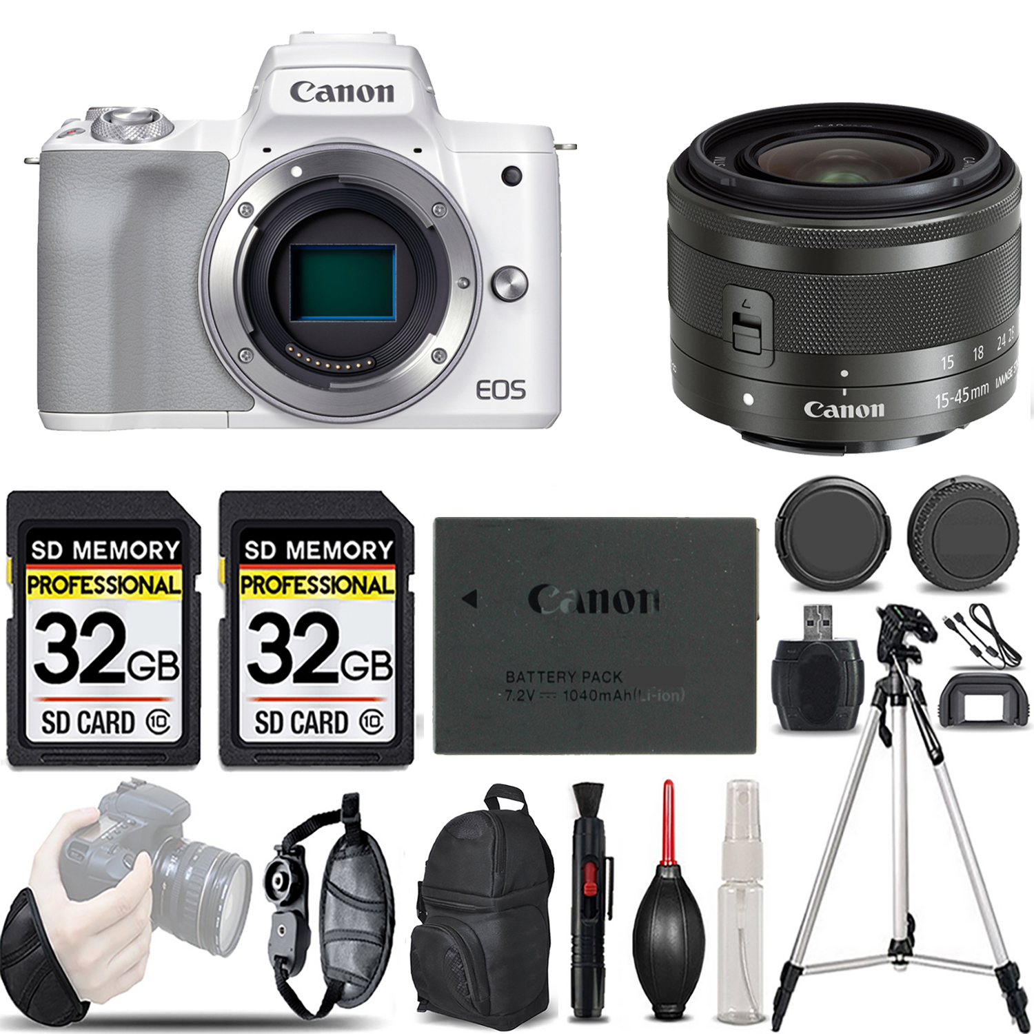 EOS M50 Mark II Camera (White) + 15-45mm IS STM Lens (Graphite) - LOADED KIT *FREE SHIPPING*