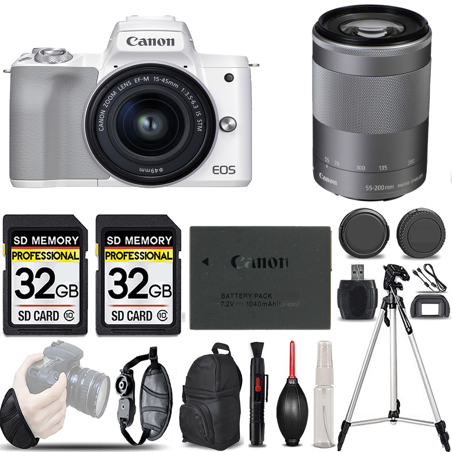 M50 II + 15-45mm Lens (White) + 55-200mm IS Lens (Silver) - LOADED KIT *FREE SHIPPING*