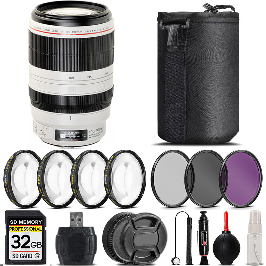 EF 100- 400mm IS II USM Lens + 4 Piece Macro Set + UV, CPL, FLD Filter - 32GB (9524B002) *FREE SHIPPING*