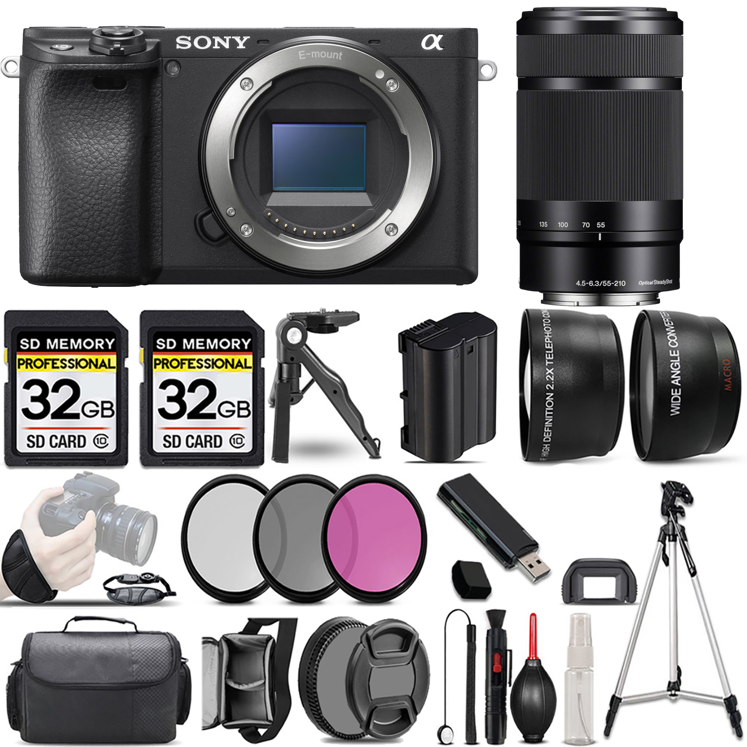 a6400 Mirrorless Camera + 55-210mm f/4.5-6.3 OSS Lens + 3 Piece Filter Set + 64GB (ILCE-6400/B) *FREE SHIPPING*