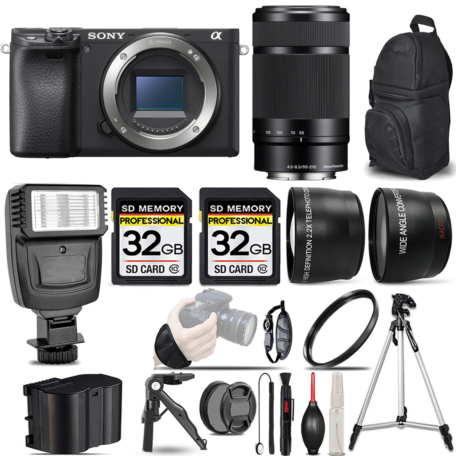 a6400 Mirrorless Camera + 55-210mm f/4.5-6.3 OSS Lens + Flash + 64GB - Kit (ILCE-6400/B) *FREE SHIPPING*