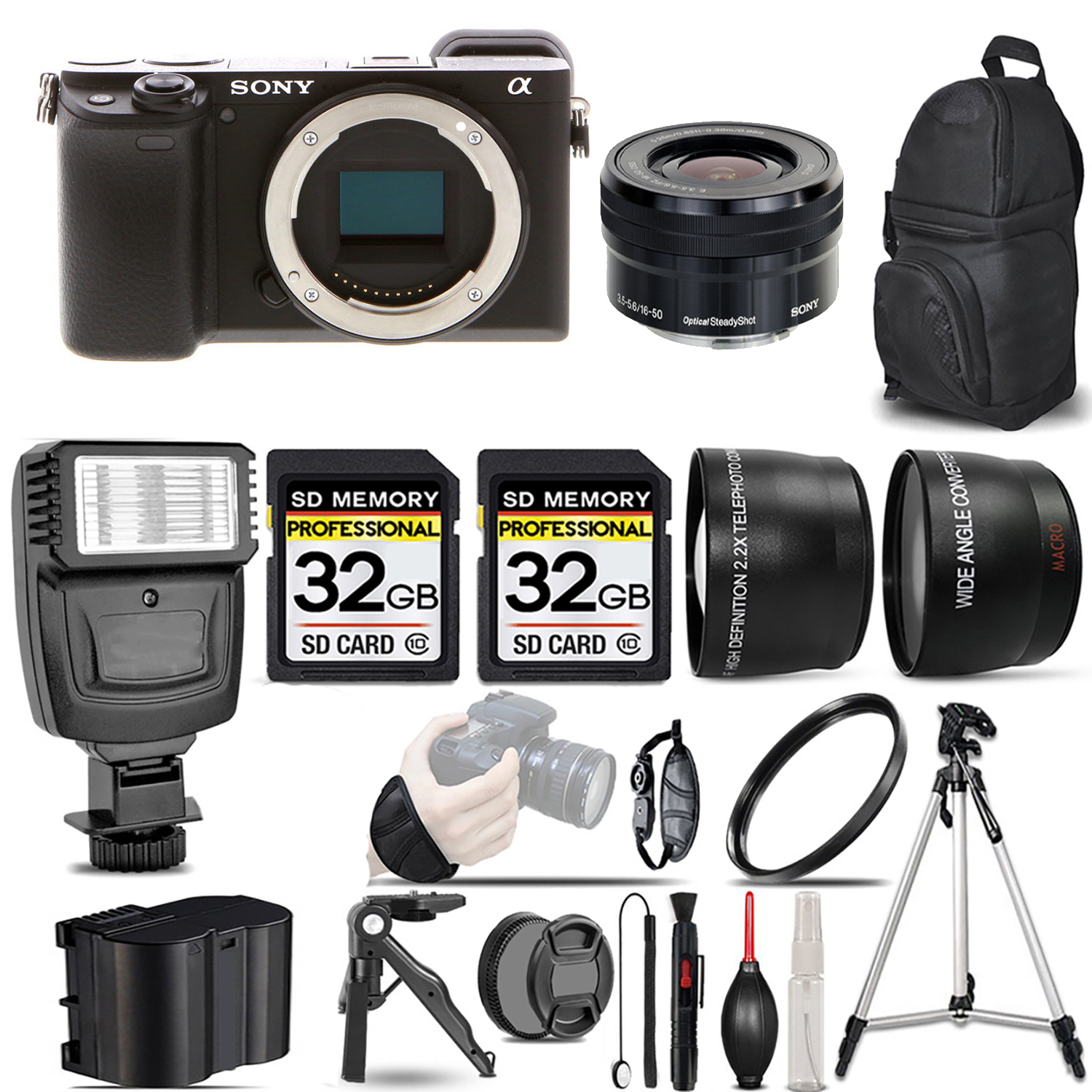 a6400 Mirrorless Camera + 16-50mm f/3.5-5.6 OSS Lens + Flash + 64GB - Kit (ILCE-6400/B) *FREE SHIPPING*
