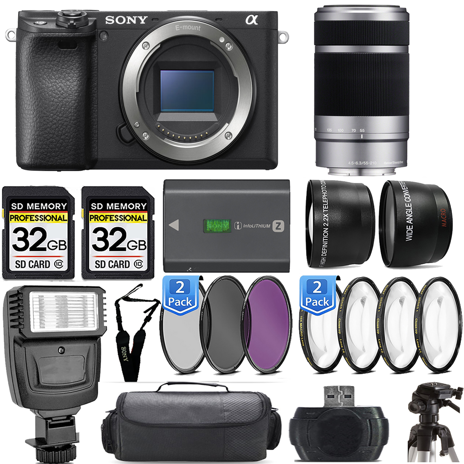 a6400 Mirrorless Camera + 55-210mm f/4.5-6.3 OSS Lens (Silver) + Flash - Kit (ILCE-6400/B) *FREE SHIPPING*