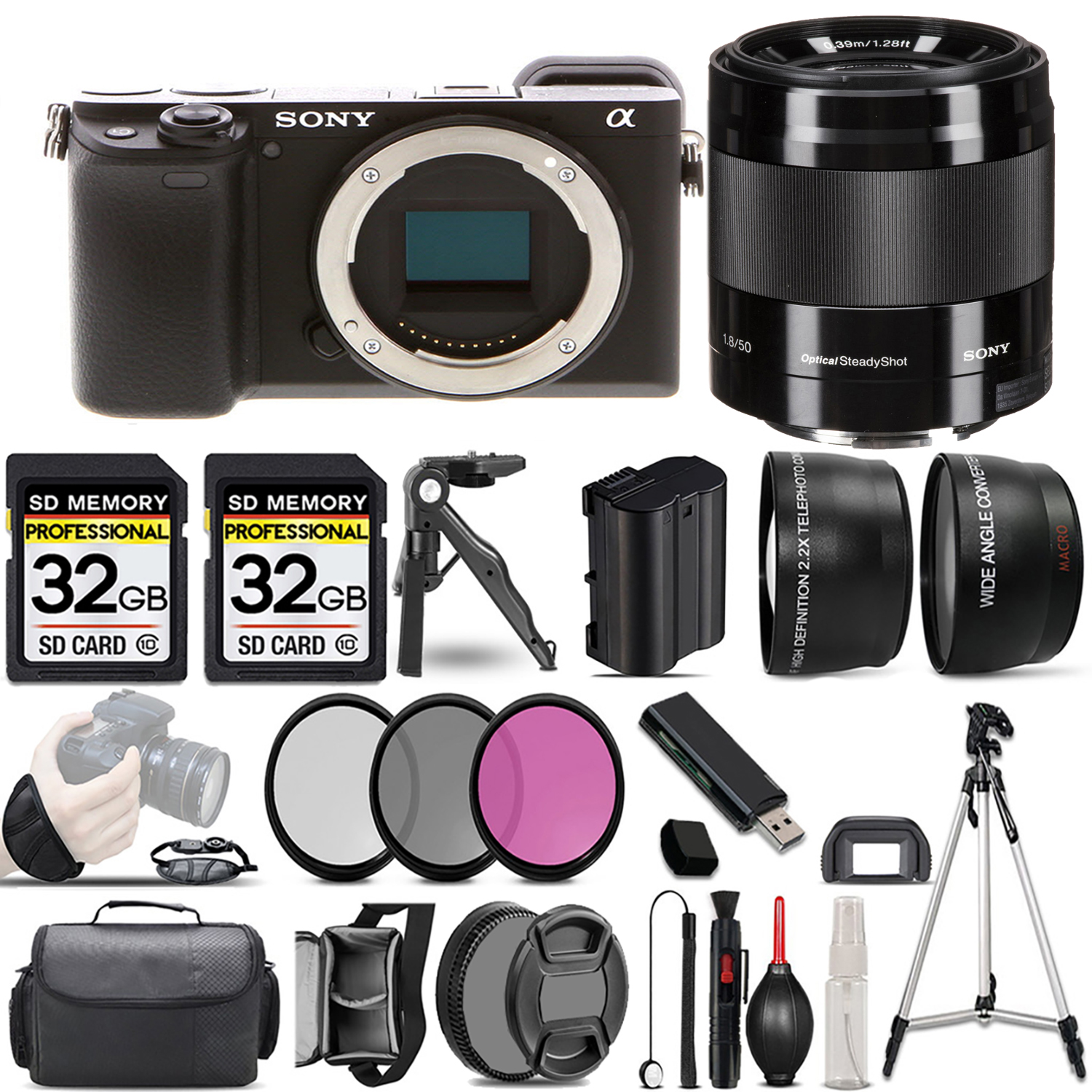 a6400 Mirrorless Camera + 50mm f/1.8 OSS Lens (Black) + 3 Piece Filter Set + 64GB (ILCE-6400/B) *FREE SHIPPING*