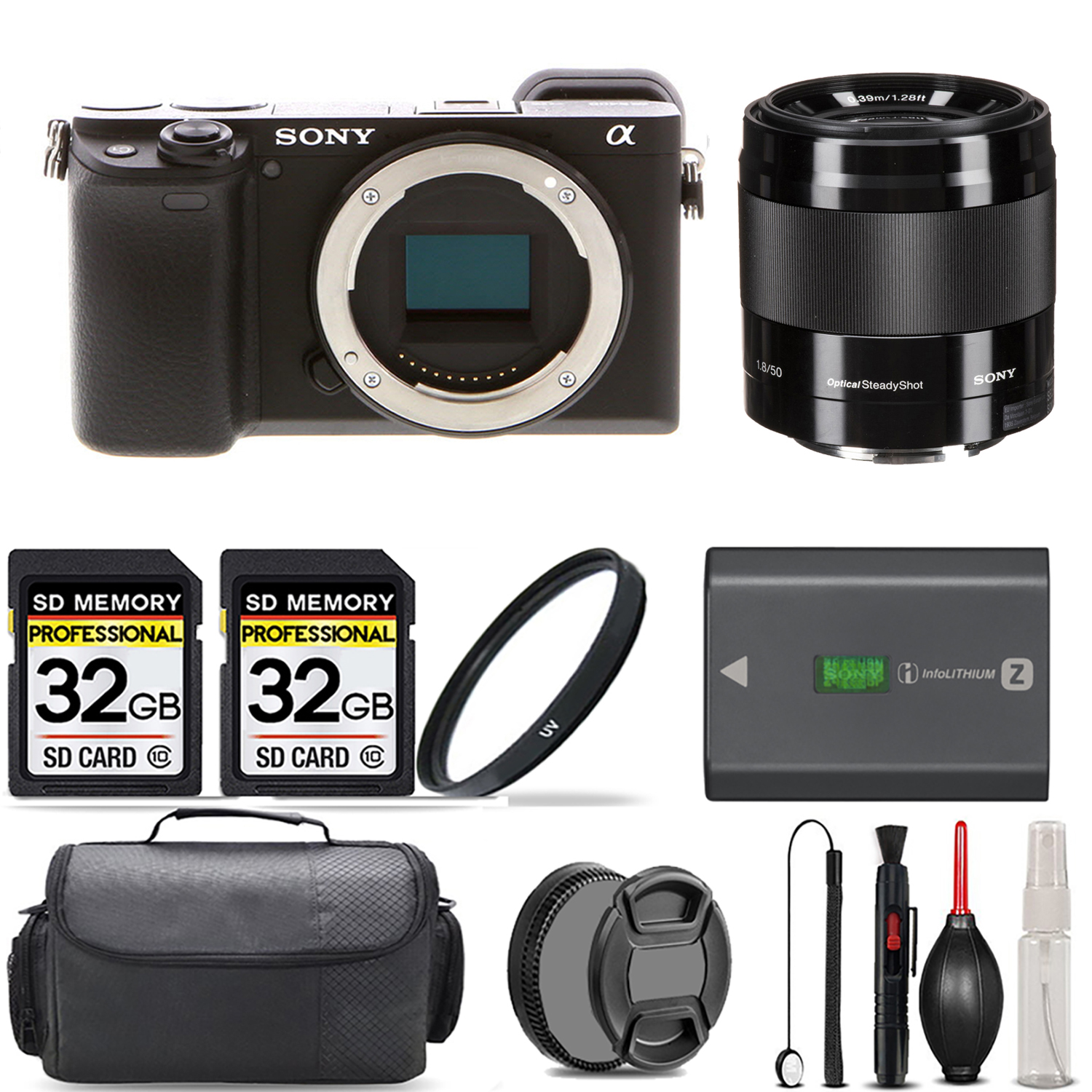 a6400 Camera + 50mm Lens (Black) + UV Filter + 64GB + Handbag & More! (ILCE-6400/B) *FREE SHIPPING*