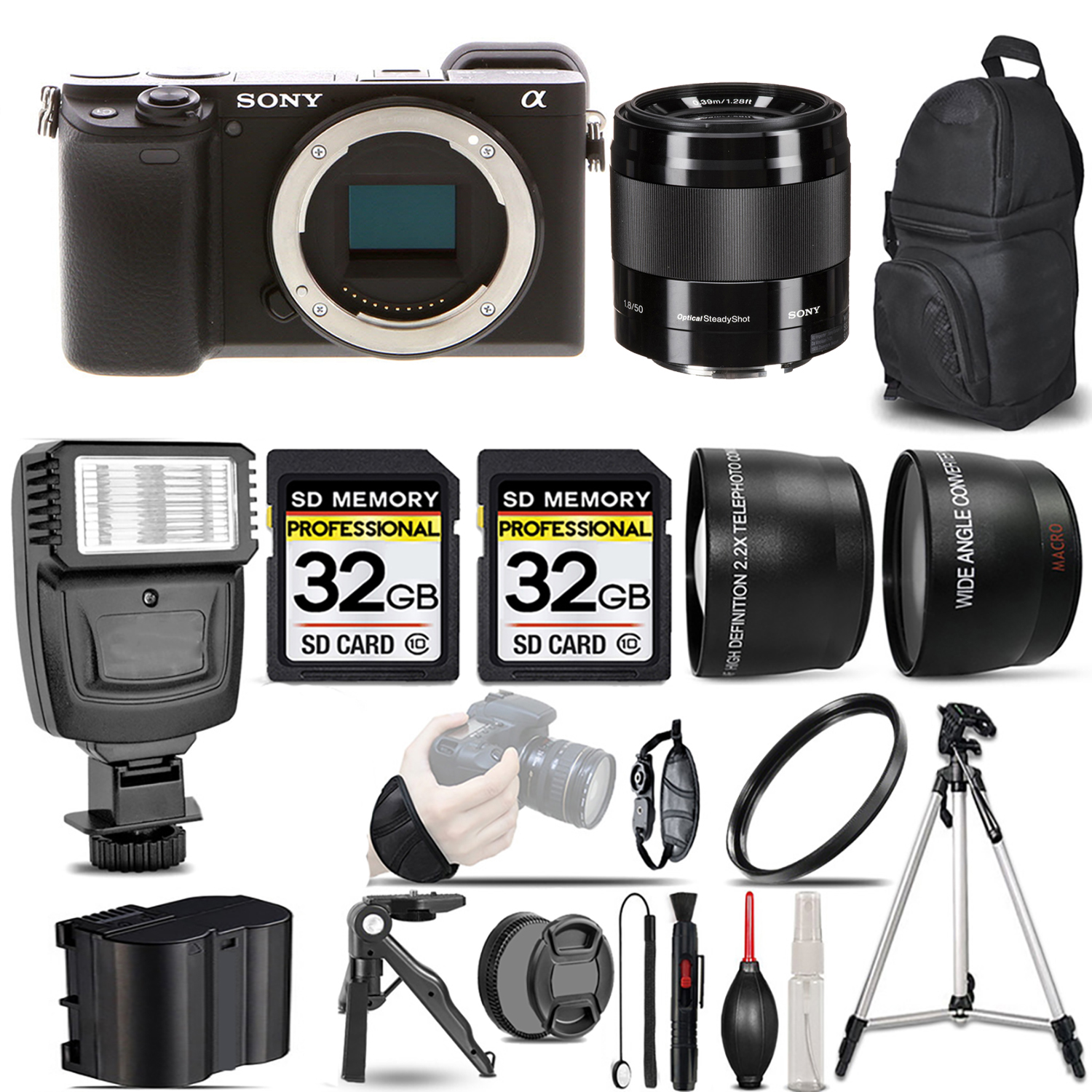 a6400 Mirrorless Camera + 50mm f/1.8 OSS Lens (Black) + Flash + 64GB - Kit (ILCE-6400/B) *FREE SHIPPING*