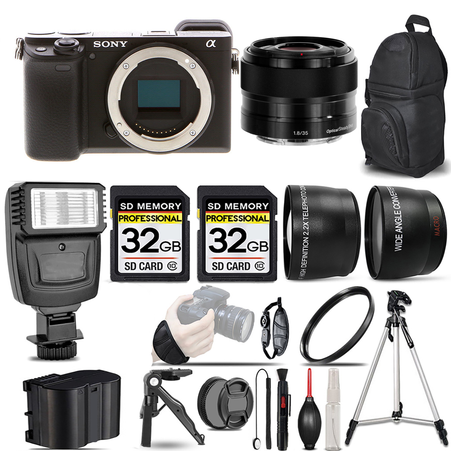 a6400 Mirrorless Camera + 35mm f/1.8 OSS Lens + Flash + 64GB - Kit (ILCE-6400/B) *FREE SHIPPING*