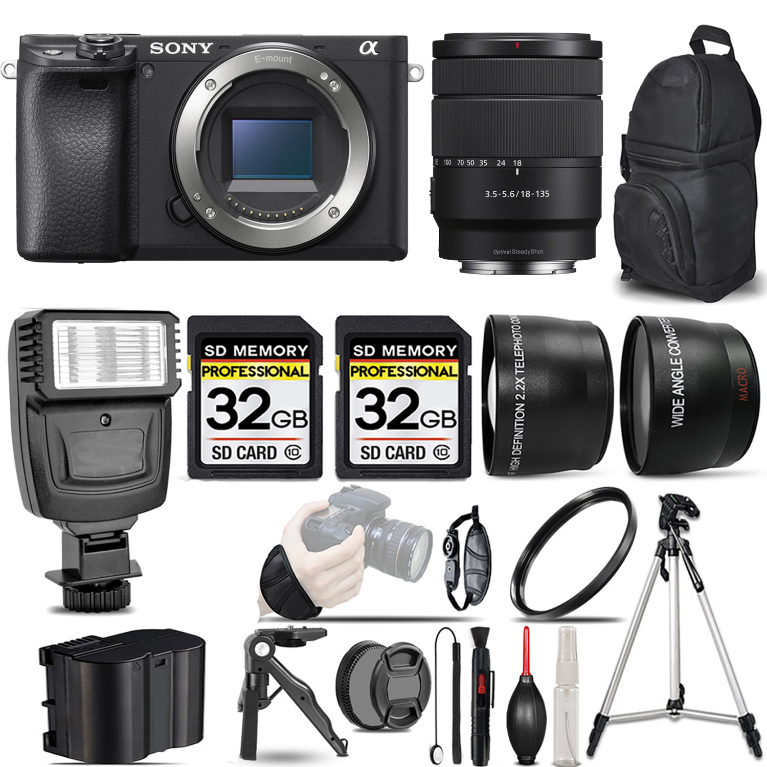 a6400 Mirrorless Camera + 18-135mm f/3.5-5.6 OSS Lens + Flash + 64GB - Kit (ILCE-6400/B) *FREE SHIPPING*
