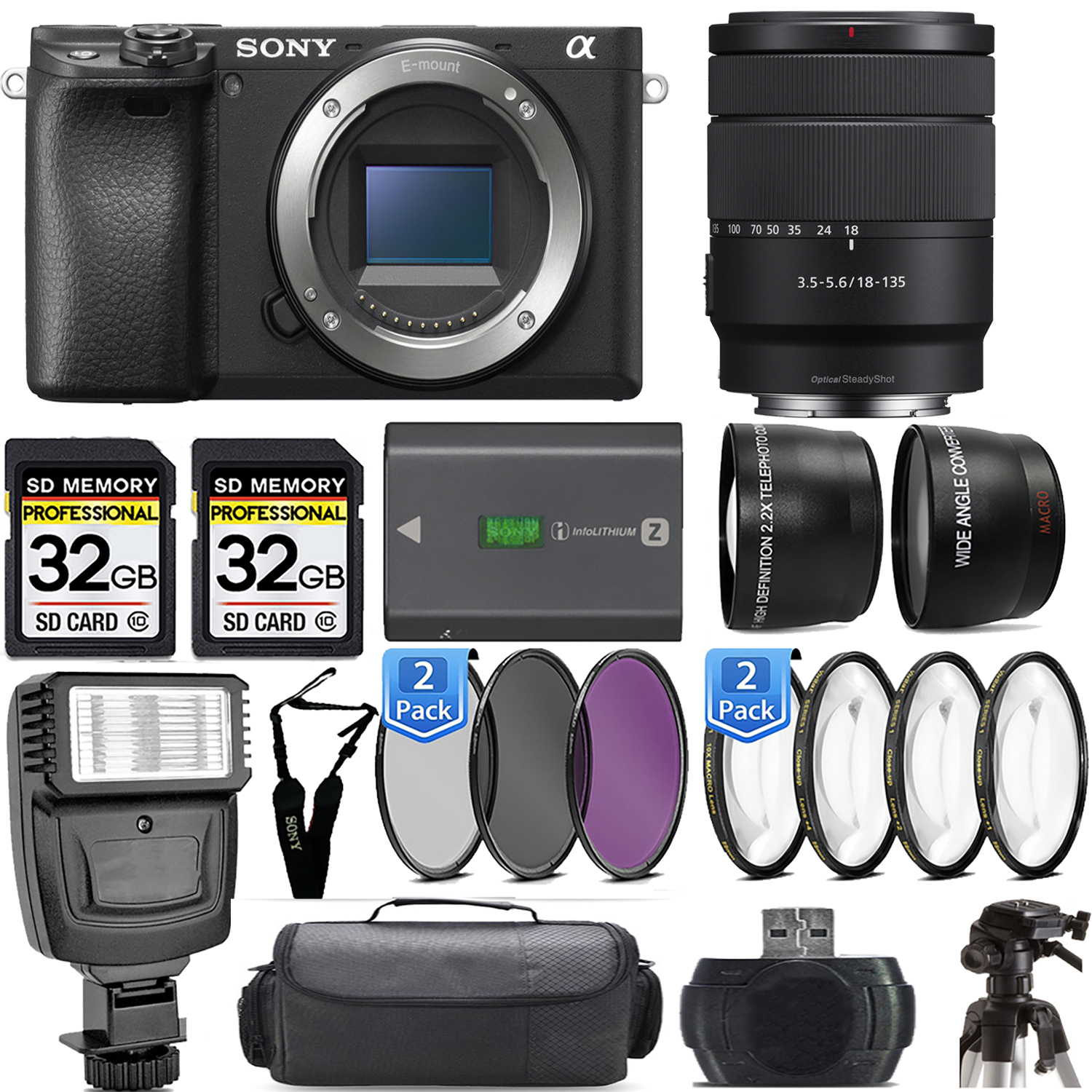 a6400 Mirrorless Camera + 18-135mm f/3.5-5.6 OSS Lens + Flash - Kit (ILCE-6400/B) *FREE SHIPPING*