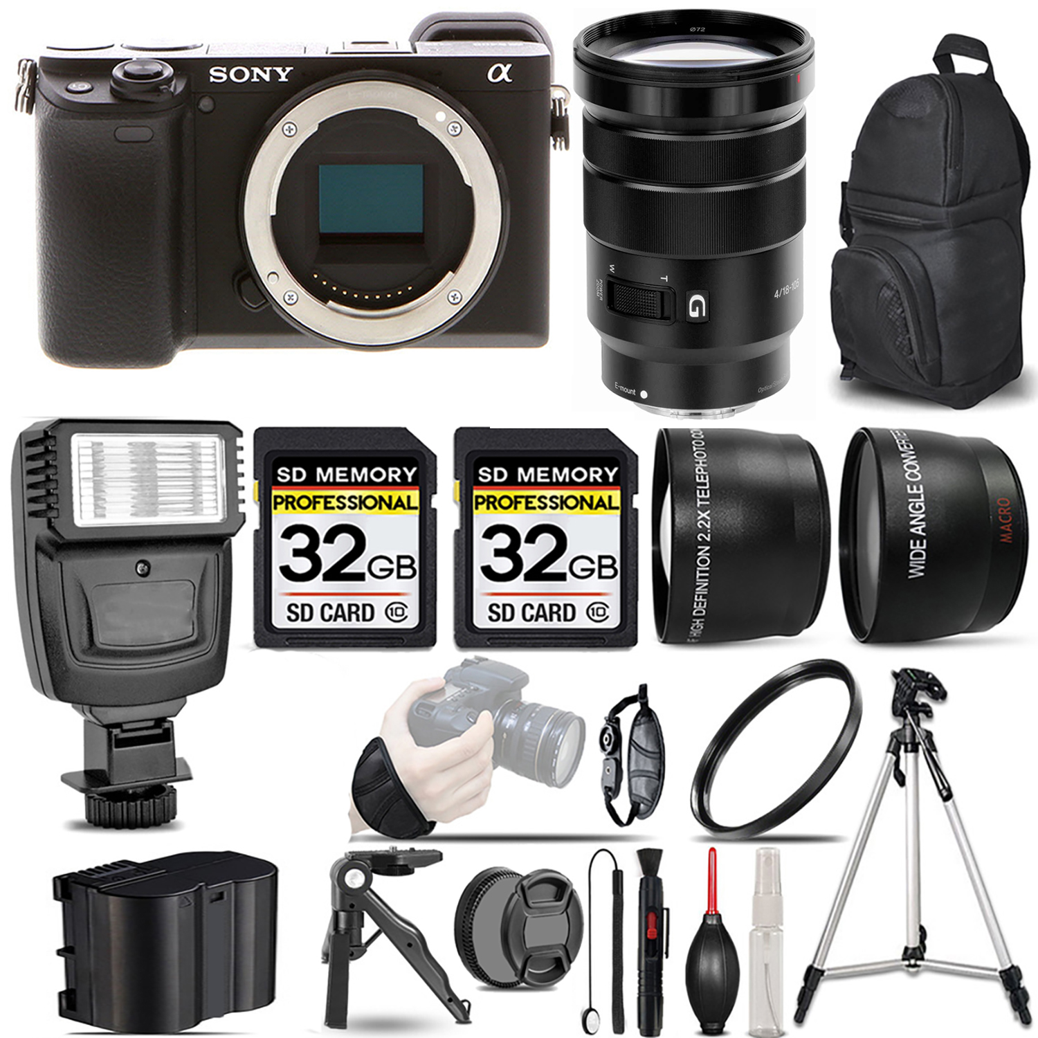 a6400 Mirrorless Camera + 18-105mm f/4 G OSS Lens + Flash + 64GB - Kit (ILCE-6400/B) *FREE SHIPPING*
