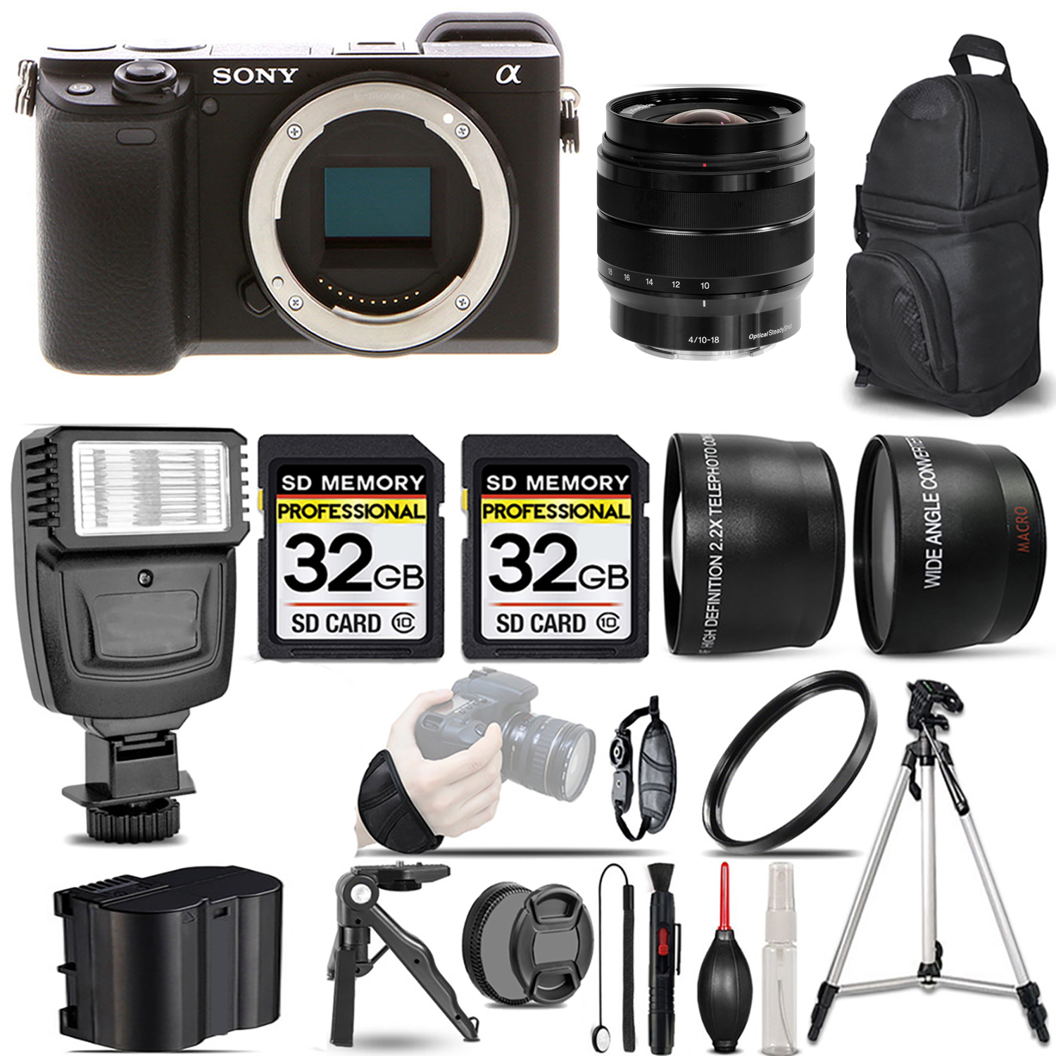 a6400 Mirrorless Camera + 10-18mm f/4 OSS Lens + Flash + 64GB - Kit (ILCE-6400/B) *FREE SHIPPING*