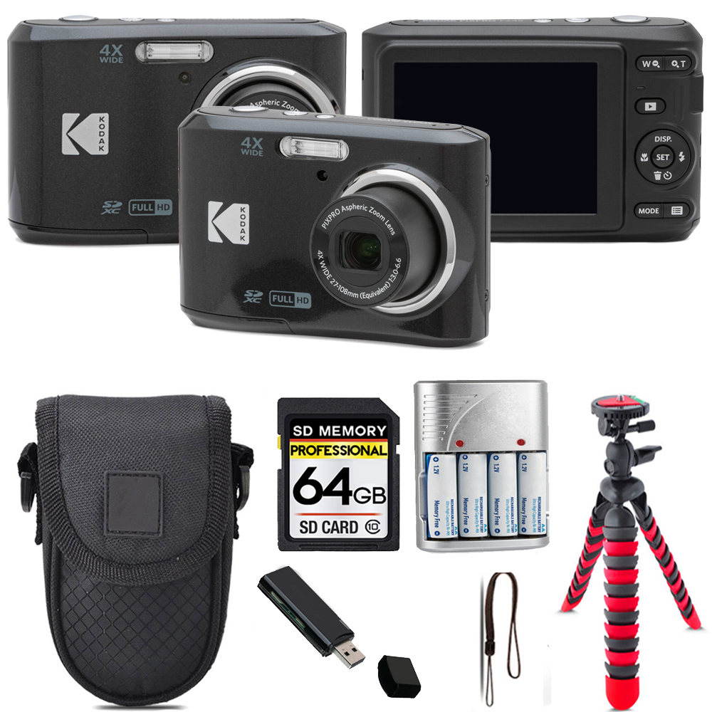 KODAK, Pixpro FZ45 Camera (Black) + Tripod + Case - 64GB Kit (FZ45BK)  *FREE SHIPPING*, FZ45-BK