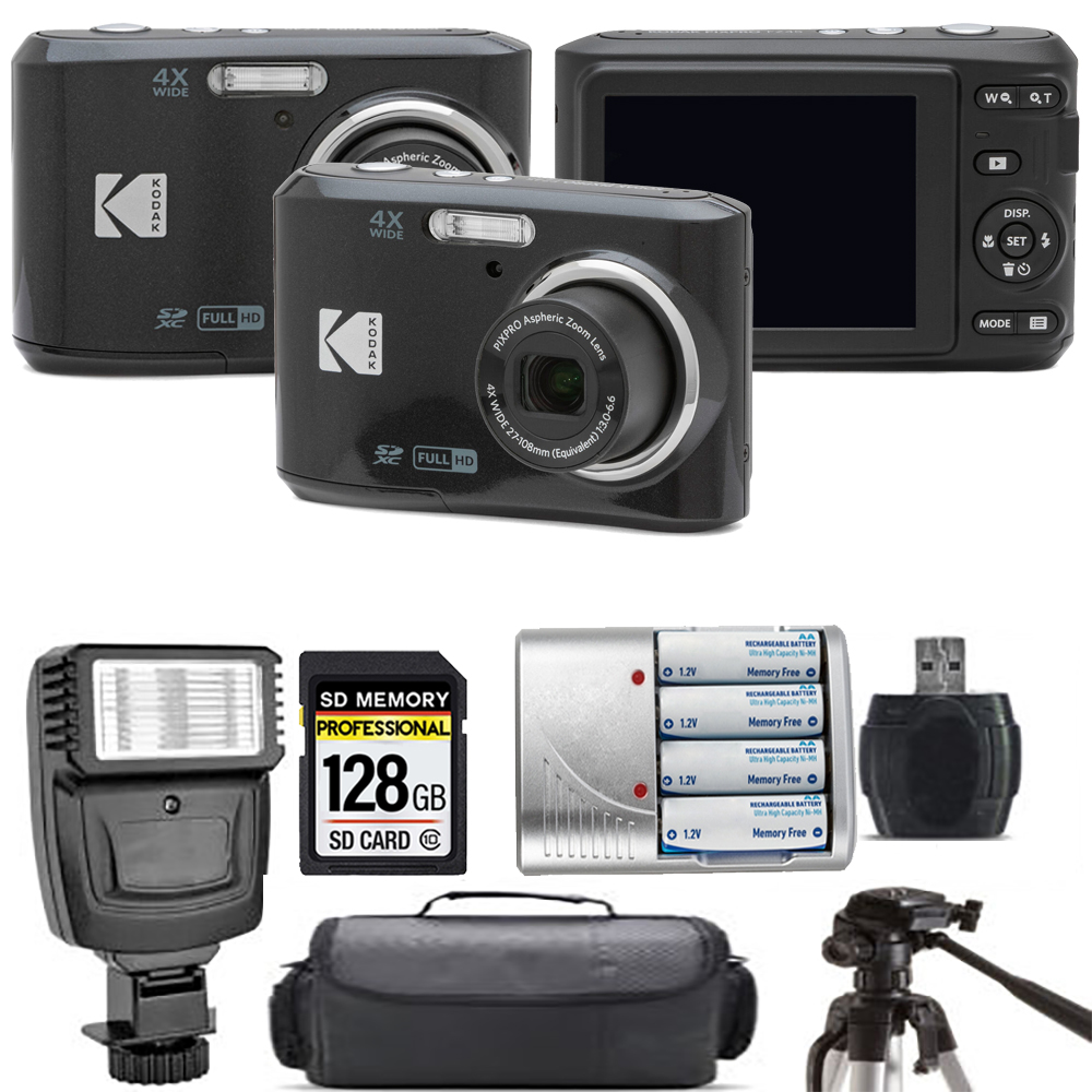 Pixpro FZ45 Camera (Black) + Extra Battery + Flash - 128GB Kit *FREE SHIPPING*