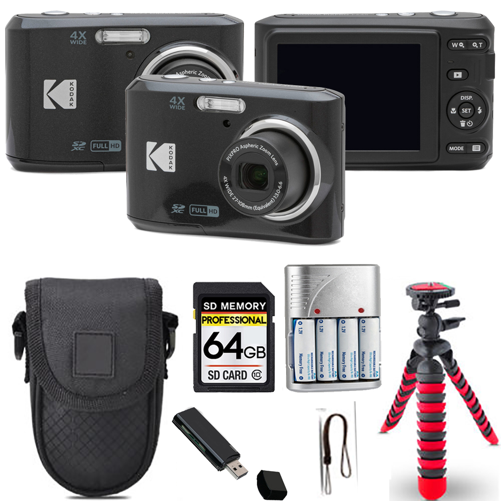 Pixpro FZ45 Camera (Black) + Spider Tripod + Case - 64GB Kit (FZ45BK) *FREE SHIPPING*