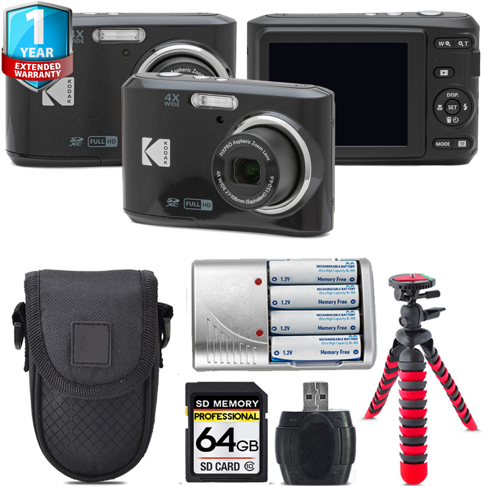 Pixpro FZ45 Camera (Black) + Extra Battery + 1 Year Extended Warranty - 64GB (FZ45BK) *FREE SHIPPING*
