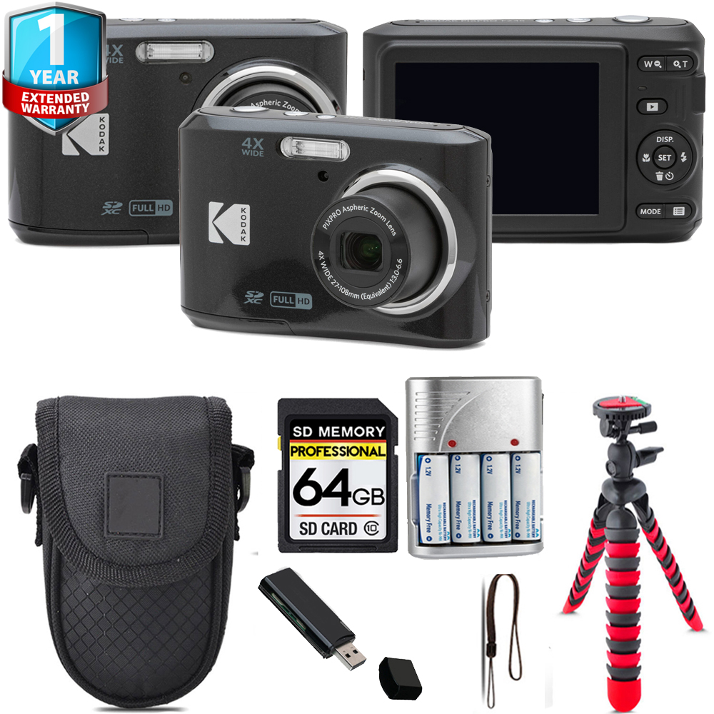 Pixpro FZ45 Camera (Black) + Tripod + 1 Year Extended Warranty - 64GB Kit (FZ45BK) *FREE SHIPPING*