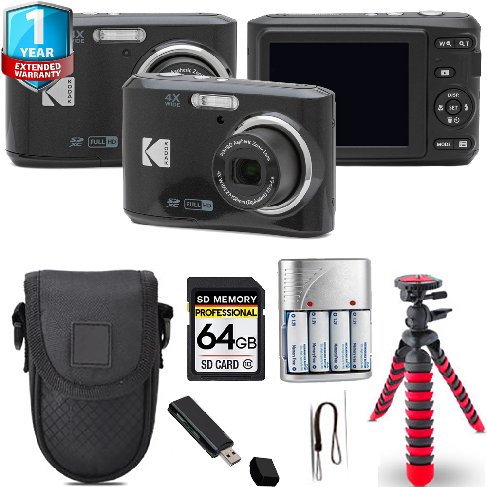 Pixpro FZ45 Camera (Black) + Spider Tripod + 1 Year Extended Warranty - 64GB (FZ45BK) *FREE SHIPPING*