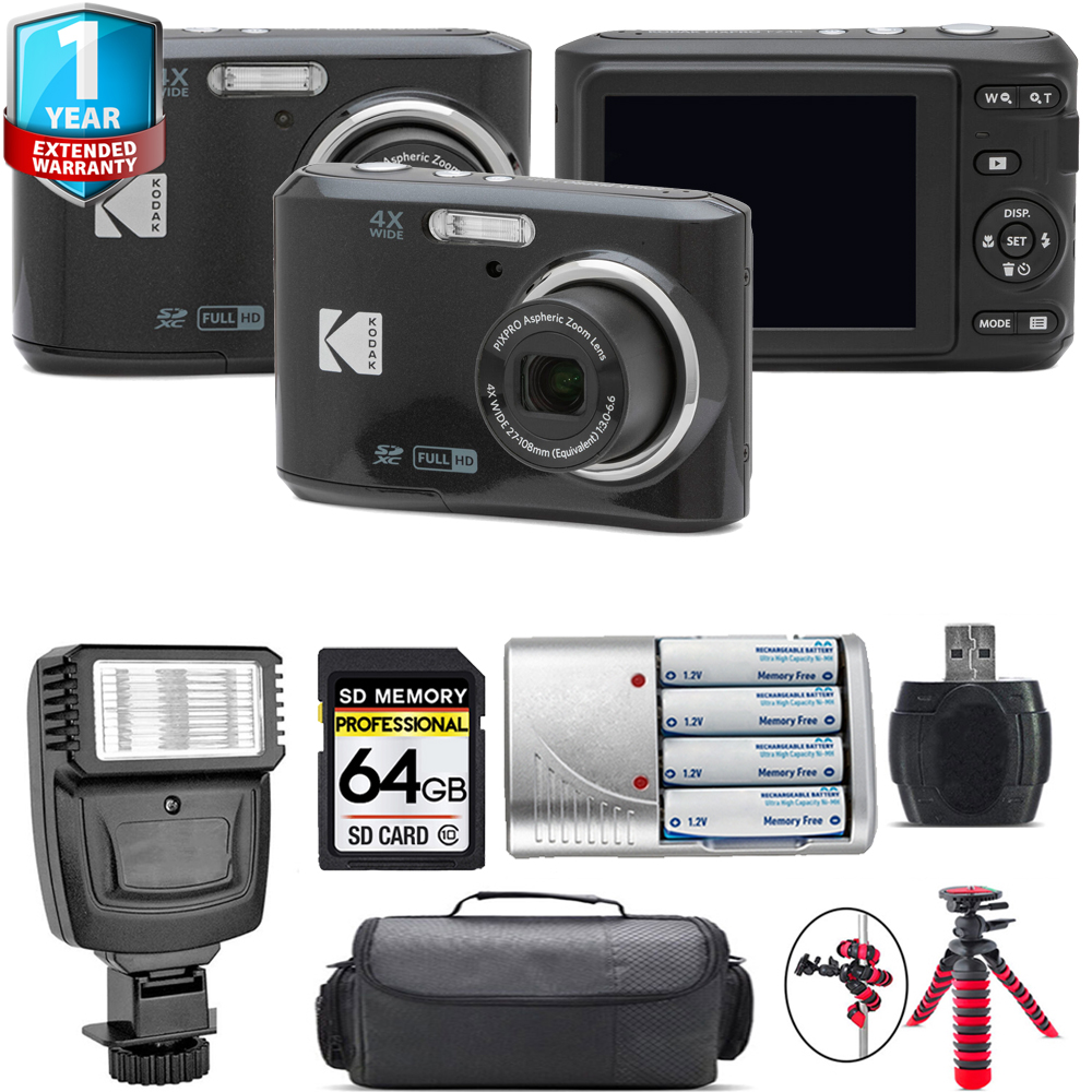 Pixpro FZ45 Camera (Black) + 1 Year Extended Warranty + Flash - 64GB Kit (FZ45BK) *FREE SHIPPING*