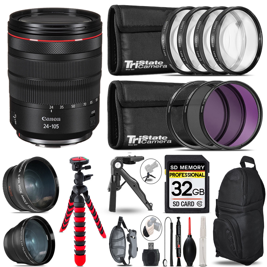 RF 24-105mm IS USM Lens - 3 Lens Kit + Tripod + Backpack - 32GB Kit (2963C002) *FREE SHIPPING*