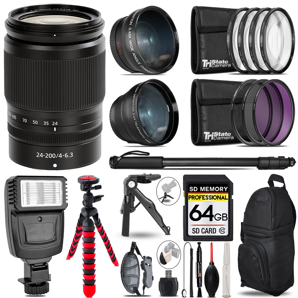 Z 24-200mm f/4-6.3 VR Lens - 3 Lens Kit + Slave Flash + Tripod - 64GB Kit (20092) *FREE SHIPPING*