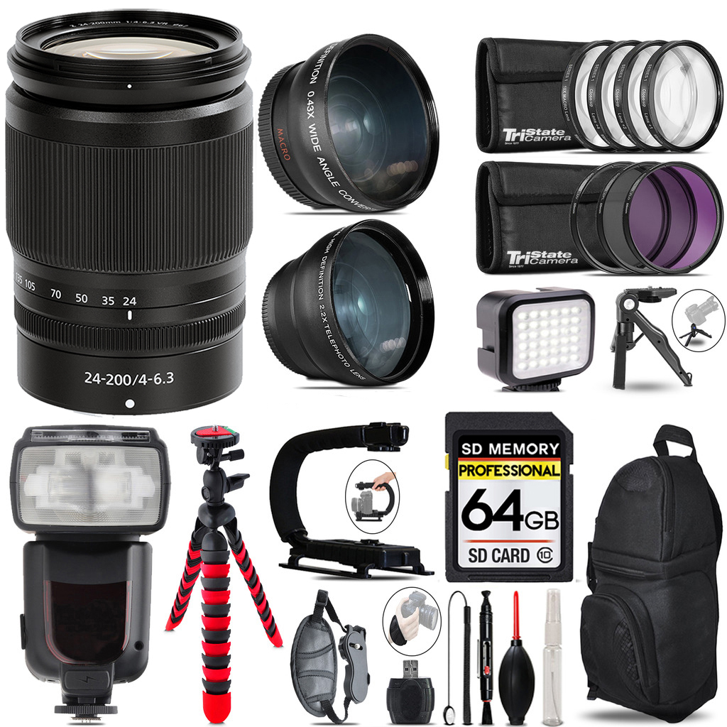 Z 24-200mm f/4-6.3 VR Lens + Pro Flash + LED Light + Tripod - 64GB Kit (20092) *FREE SHIPPING*