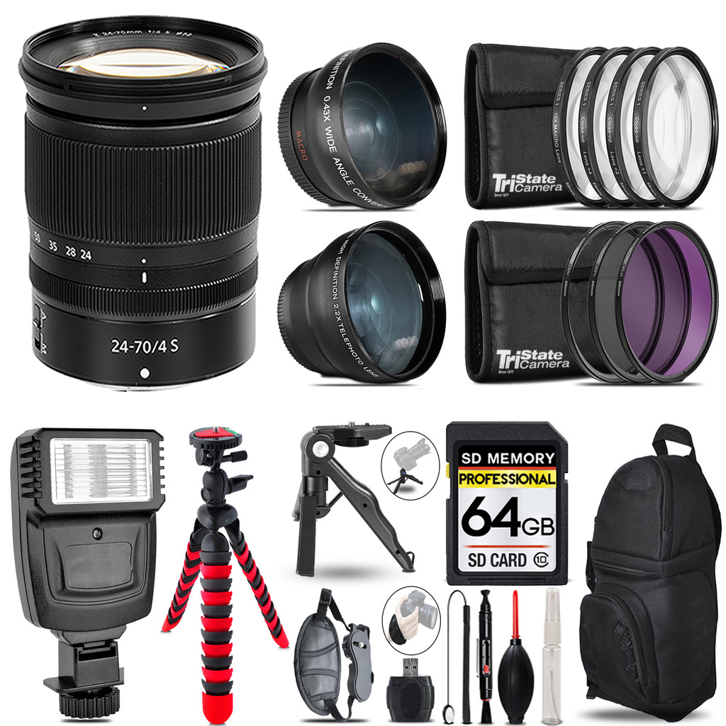 NIKKOR Z 24-70mm S Lens - 3 Lens Kit + Slave Flash + Tripod - 64GB Kit (20072) *FREE SHIPPING*