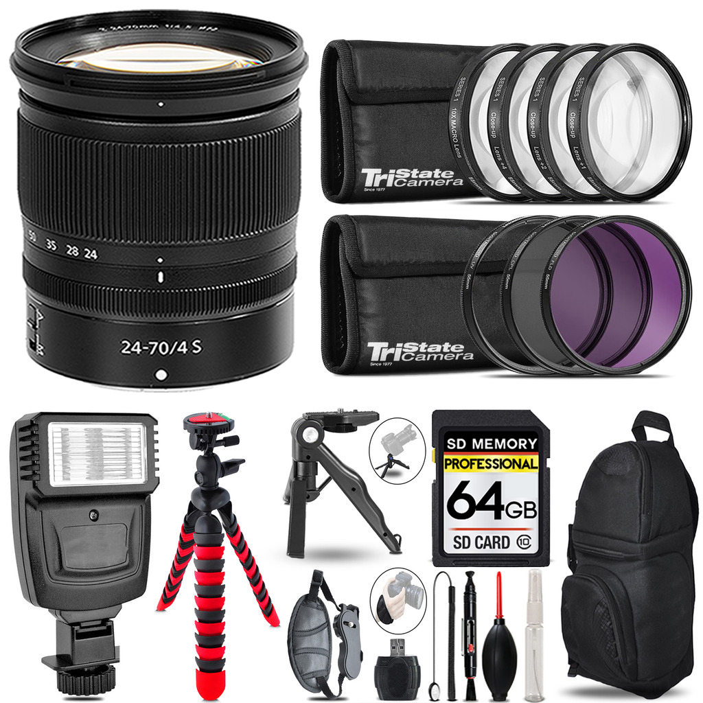 NIKKOR Z 24-70mm S Lens + Slave Flash + Macro, UV-CPL-FLD - 64GB Kit (20072) *FREE SHIPPING*